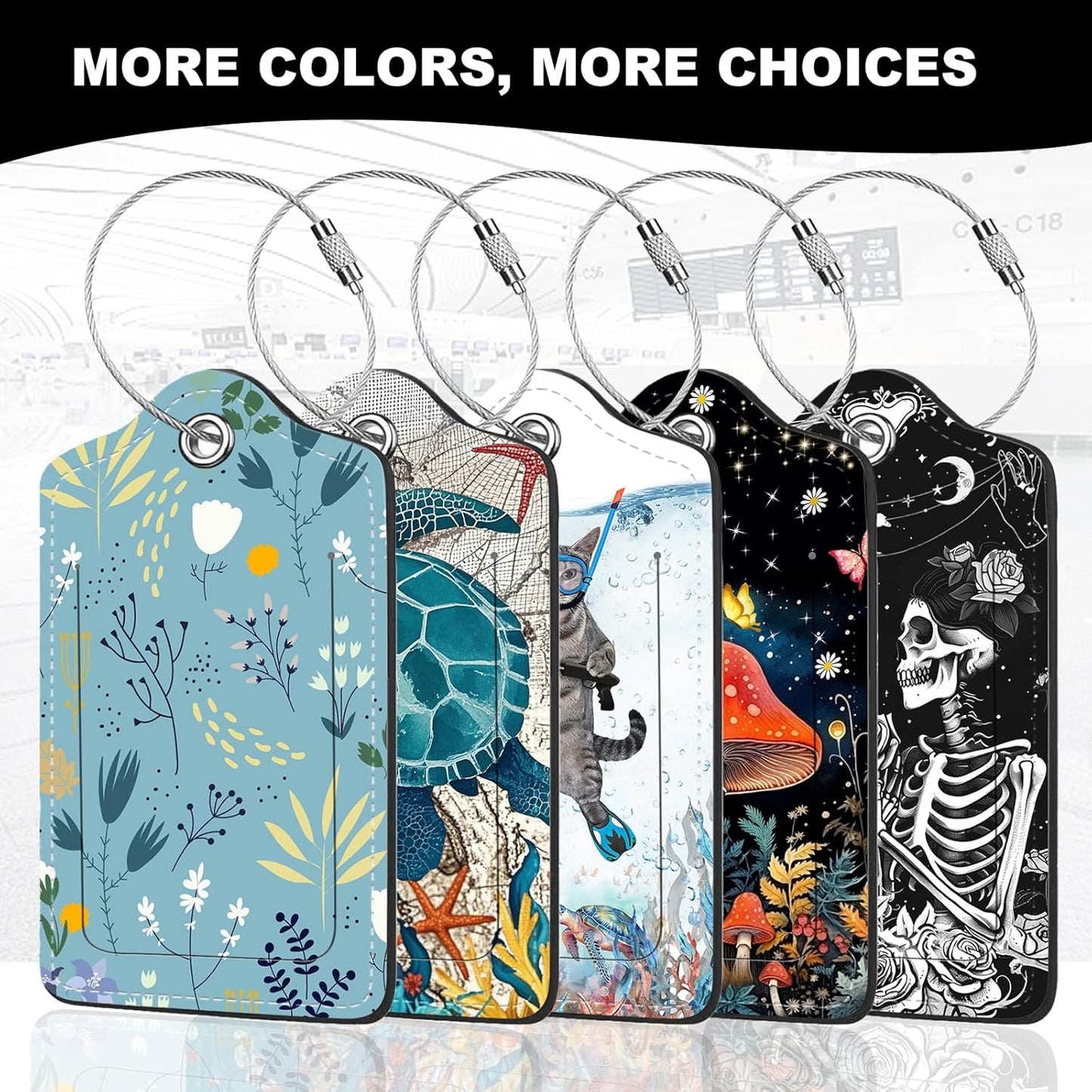 2Pack Luggage Tags for Suitcases, Cute Unique Pu Leather Cruise Luggage Tag with Privacy Cover ID Label Address Card and Metal Ring Suitable for Women Men Kids Travel Bag Retro Map Turtle