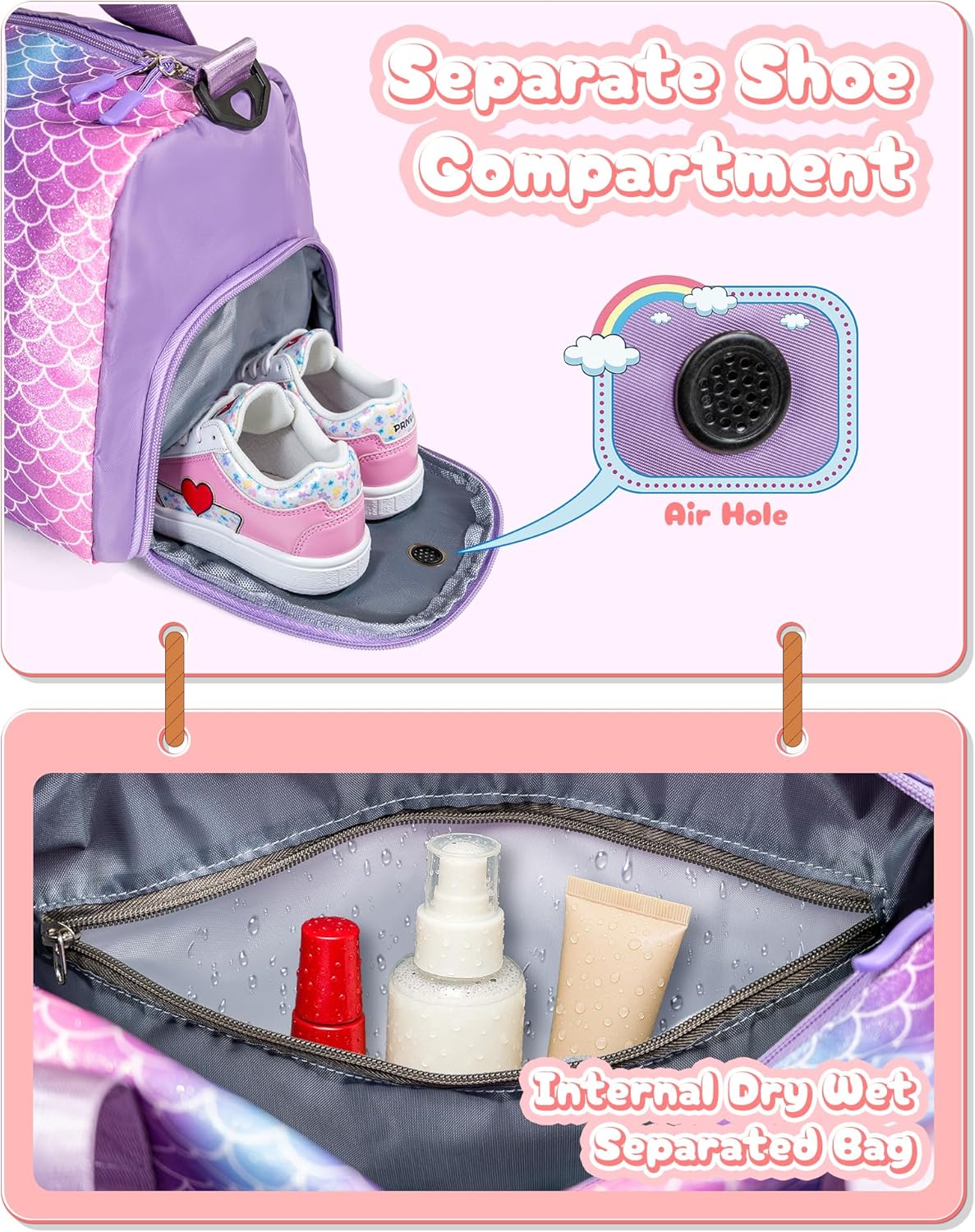 Gifts for Daughter-Girl Gym Bag with Shoe Compartment, Kid Personalized Weekender Overnight Bags, Initial Travel Tote with Makeup Pouch, Gift for Granddaughter Sister Niece (Letter H)