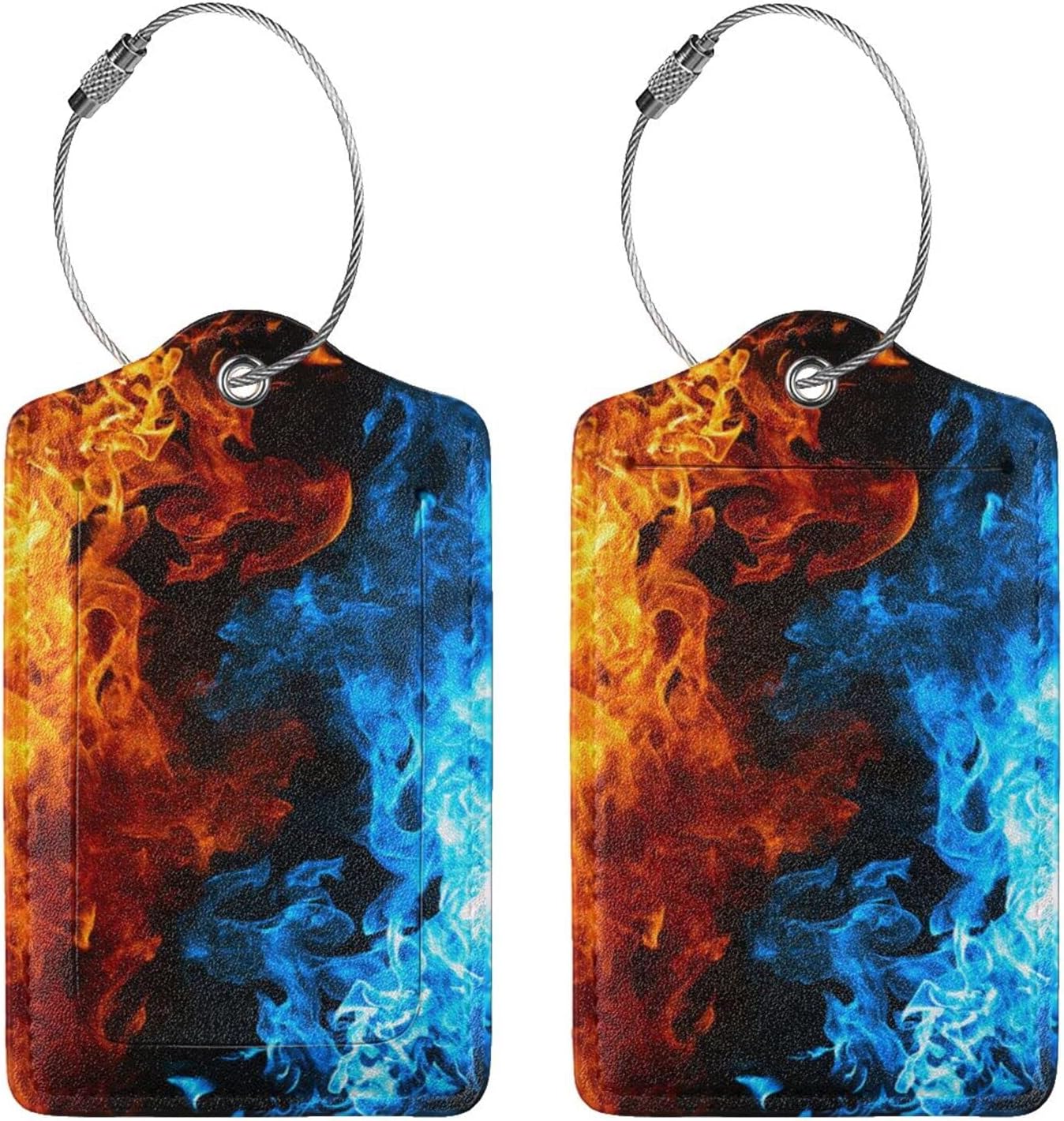 2-Pack Cool Ice and Fire Luggage Tags for Suitcases, Red and Blue Leather Baggage Tag with Loop, Cool Luggage Identifiers Name ID Card Cover Travel Bag Labels Set