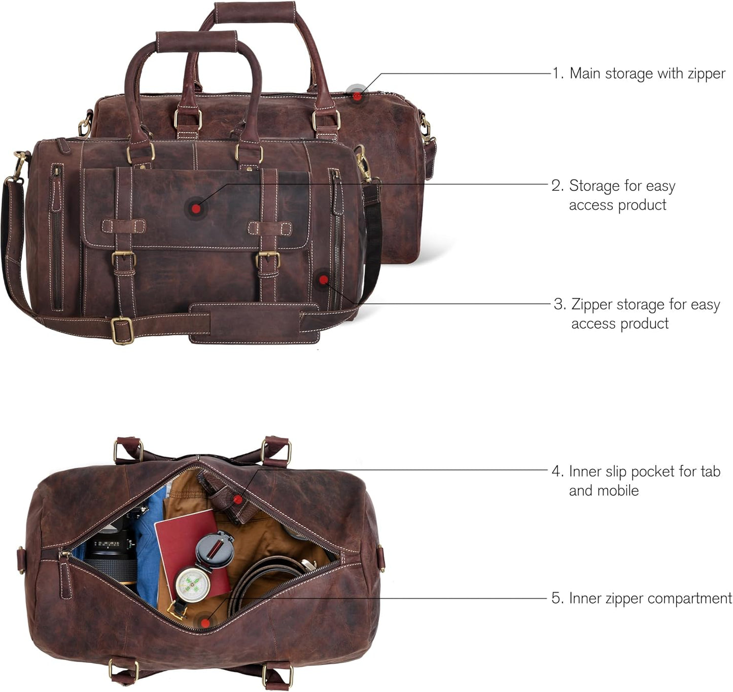 Genuine Leather Duffle Bag for Men | Vintage Weekender Travel Bag | Overnight Carry-On Luggage | Handmade Leather Gym Bag for Men