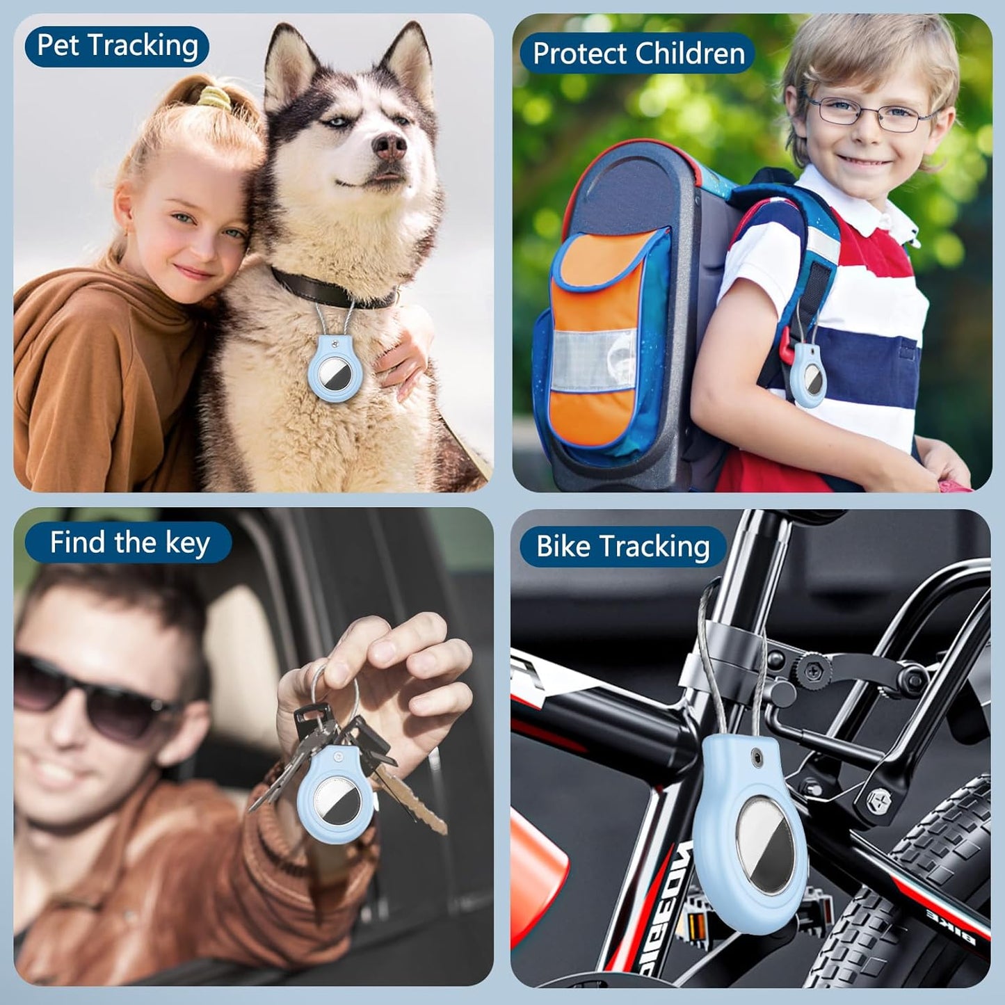 Waterproof Airtag Holder,Airtag Case with Secure Lock,Airtags Keychain for Apple Airtag,Anti-Lost Protective Cover Air tag Accessories for GPS Item Finder Tracker Luggage,Bag,Key,Pet,Cat Dog,Sky Blue