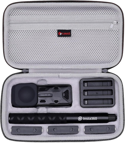 XANAD Hard Case for Insta360 X5/X4/X3/X2 Waterproof 8K 360 Action Camera,114CM Selfie Stick- Storage Carrying Bag