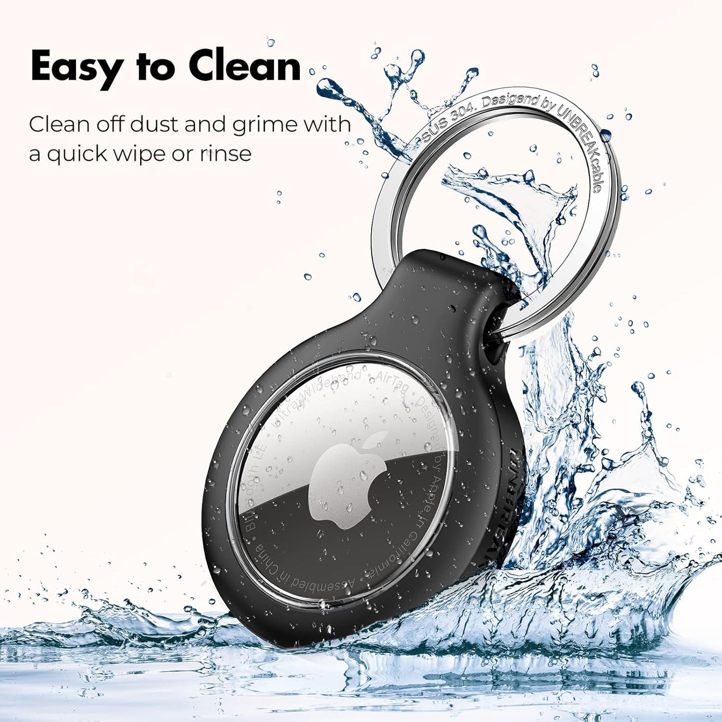 UNBREAKcable 360° Protective Holder for AirTag, [4-Pack] AirTags Keyring [Full Cover] [Scratch-Resistant] [Pefect Fit] [304 Stainless Steel] Keychain for AirTag TPU Case for Key, Luggage, Pet Collar