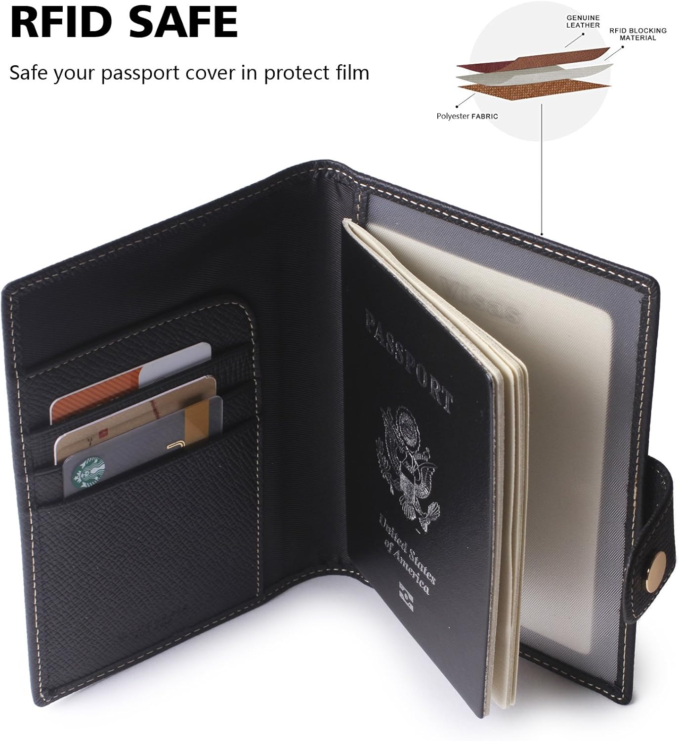 Genuine Leather Passport Case, RFID Passport Cover with Credit Card Holder for Women and Men Family ID Travel