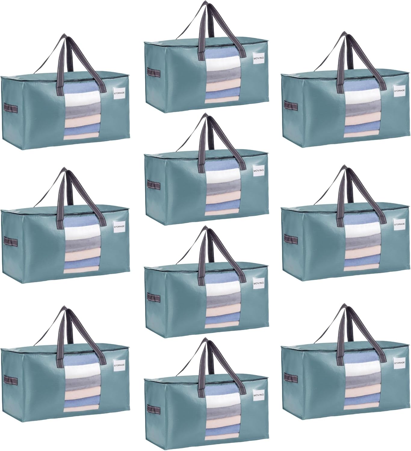 VENO 10 Pack Moving Bags, Comforter and Blanket Storage Bags for Closet, Moving Boxes, Boxes with Lids Alternative, College Dorm Packing Supplies, Foldable Heavy-Duty Tote (Shiny Light Blue, 10 Pack)