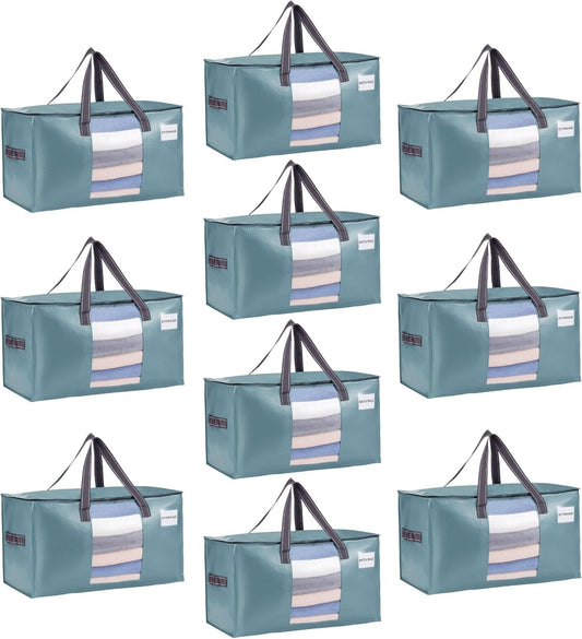 VENO 10 Pack Moving Bags, Comforter and Blanket Storage Bags for Closet, Moving Boxes, Boxes with Lids Alternative, College Dorm Packing Supplies, Foldable Heavy-Duty Tote (Shiny Light Blue, 10 Pack)
