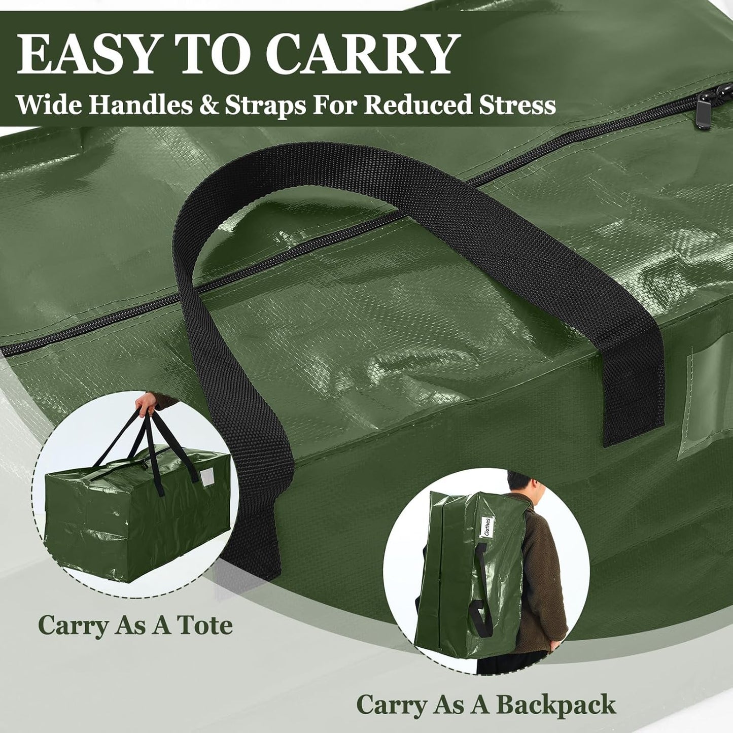 4 Pcs 24 Gallon Large Moving Bags with Zipper and Handles Foldable Storage Duffle Bags Heavy Duty Extra Large Totes for College Dorm Travel Clothes Blankets Bedding Moving (Green)