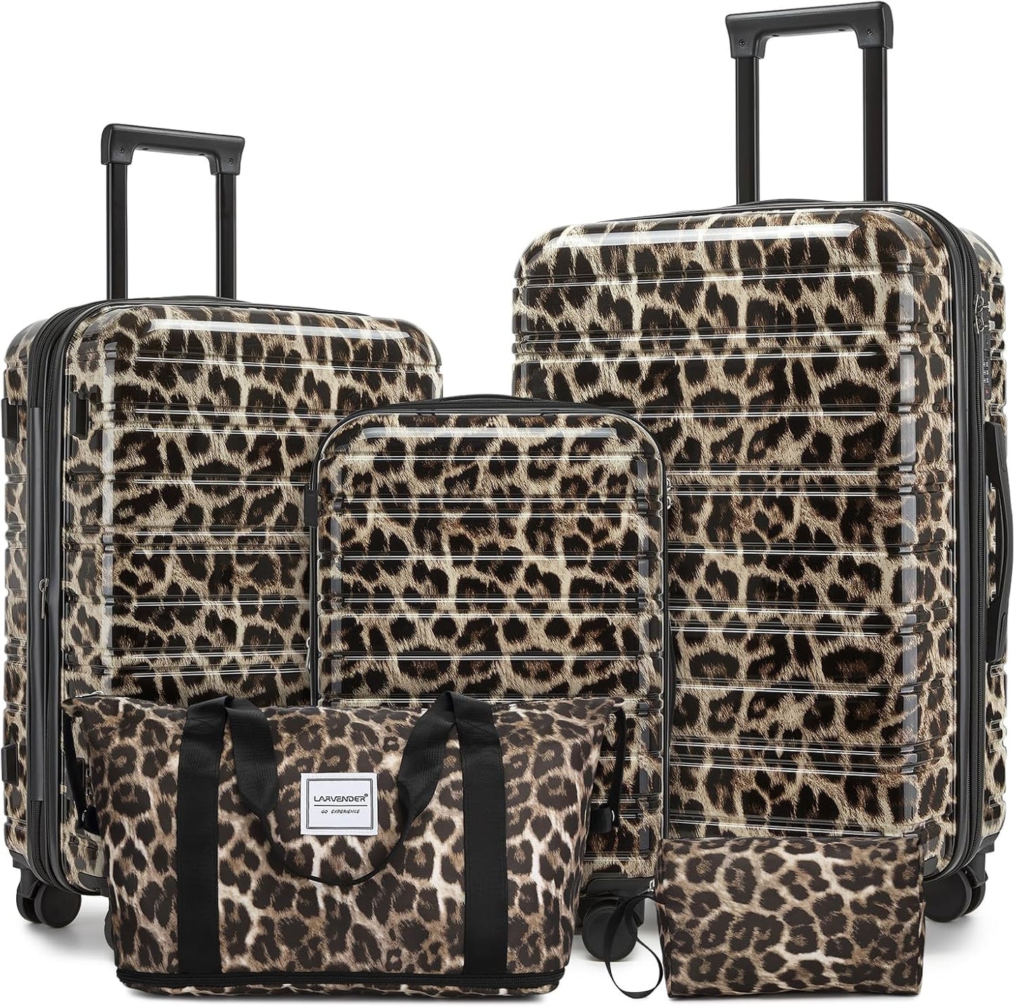 LARVENDER Luggage Sets 5 Piece Hardside Expandable Suitcase with Wheels Lock,PC+ABS Hardside Lightweight Rolling Suitcase for Women and Men,Cheetah