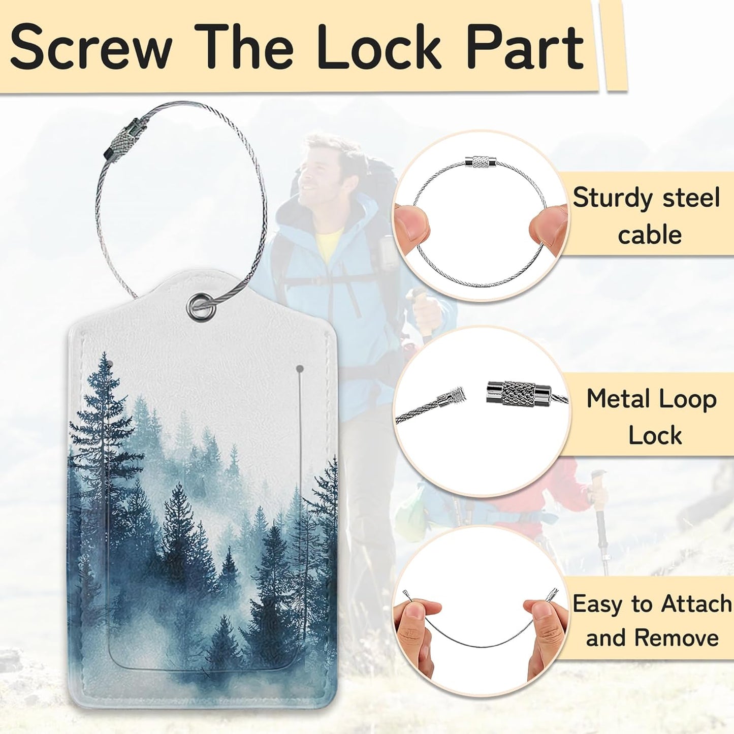 3 PCS Misty Forest Landscape Luggage Tags,Suitcase Tags Privacy Cover ID Label with Stainless Steel Loop and Address Card for Travel Bag Suitcase