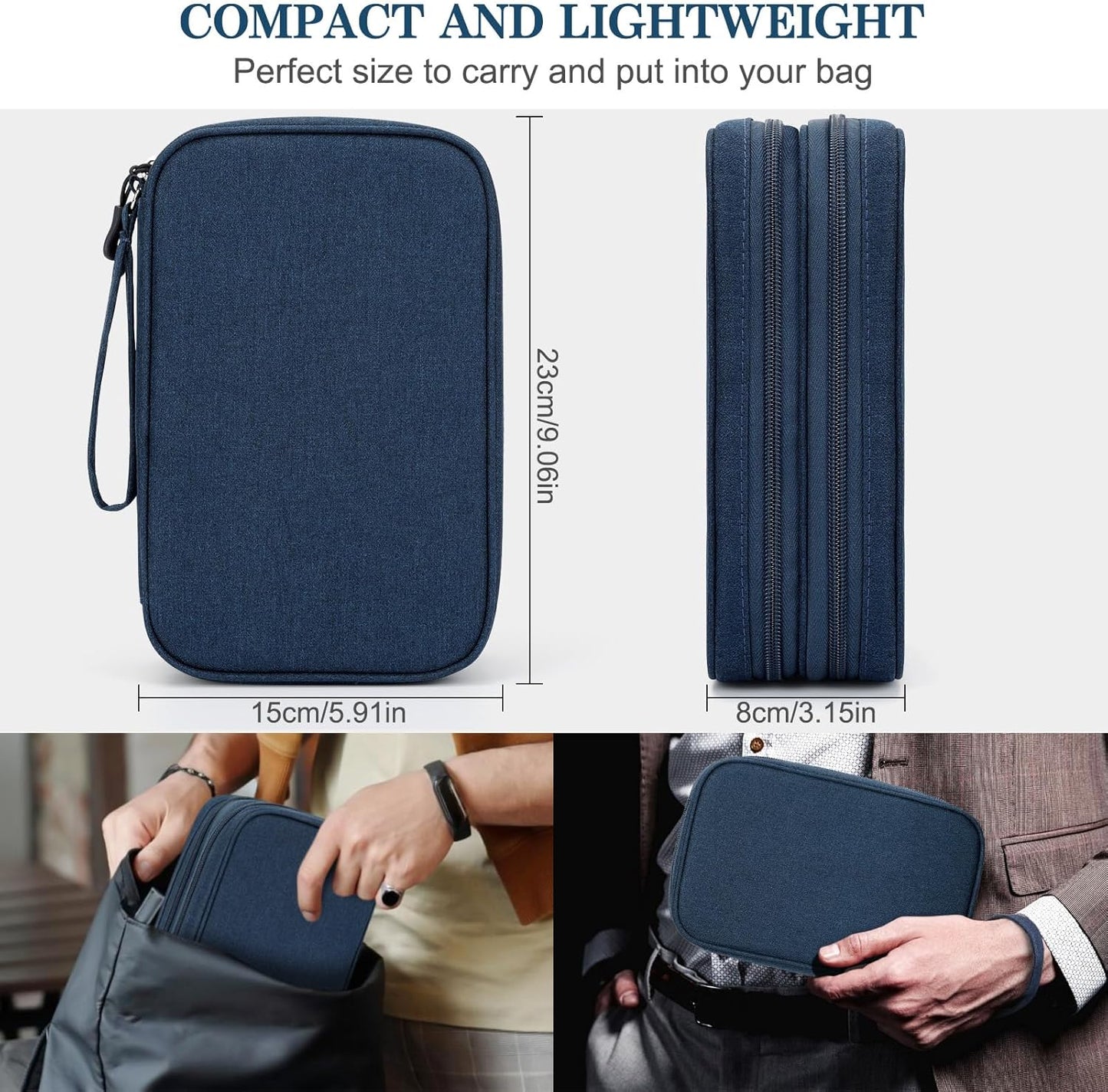 FYY Electronic Organizer, Large Travel Cable Organizer Bag Pouch Electronic Accessories Carry Case Portable Waterproof Double Layers All-in-One Storage Bag for Cable, Cord, Charger, Phone, Navy