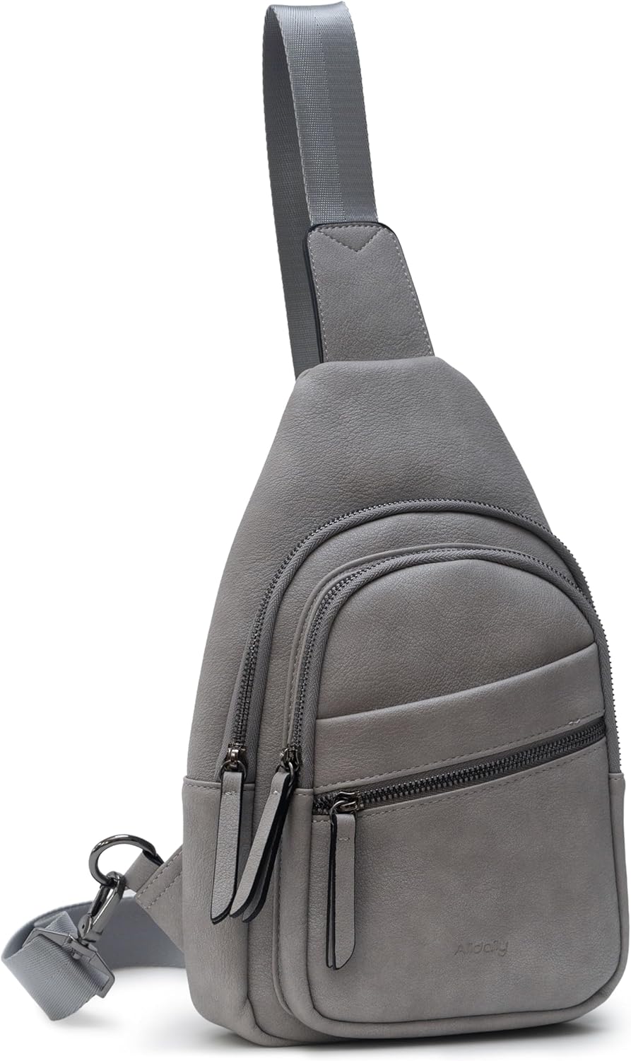 Alldaily Large Sling Bag for Women Crossbody Purse Leather Fashionable Trendy Chest Bag for Travel, Fanny Pack (Grey)