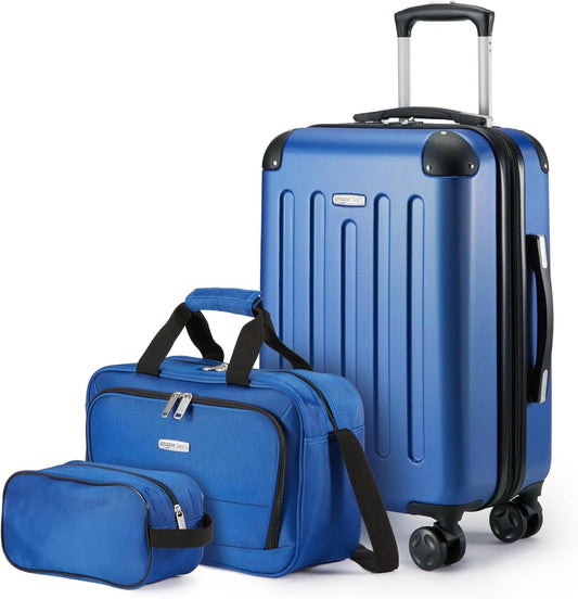 Amazon Basics 3-Piece Luggage Set, Including One Carry-On Luggage (22" Expandable Hardside Suitcase With 8 Spinner Wheels), One 15-inch Tote Bag, and One 10-inch Compact Travel Bag, Navy Blue