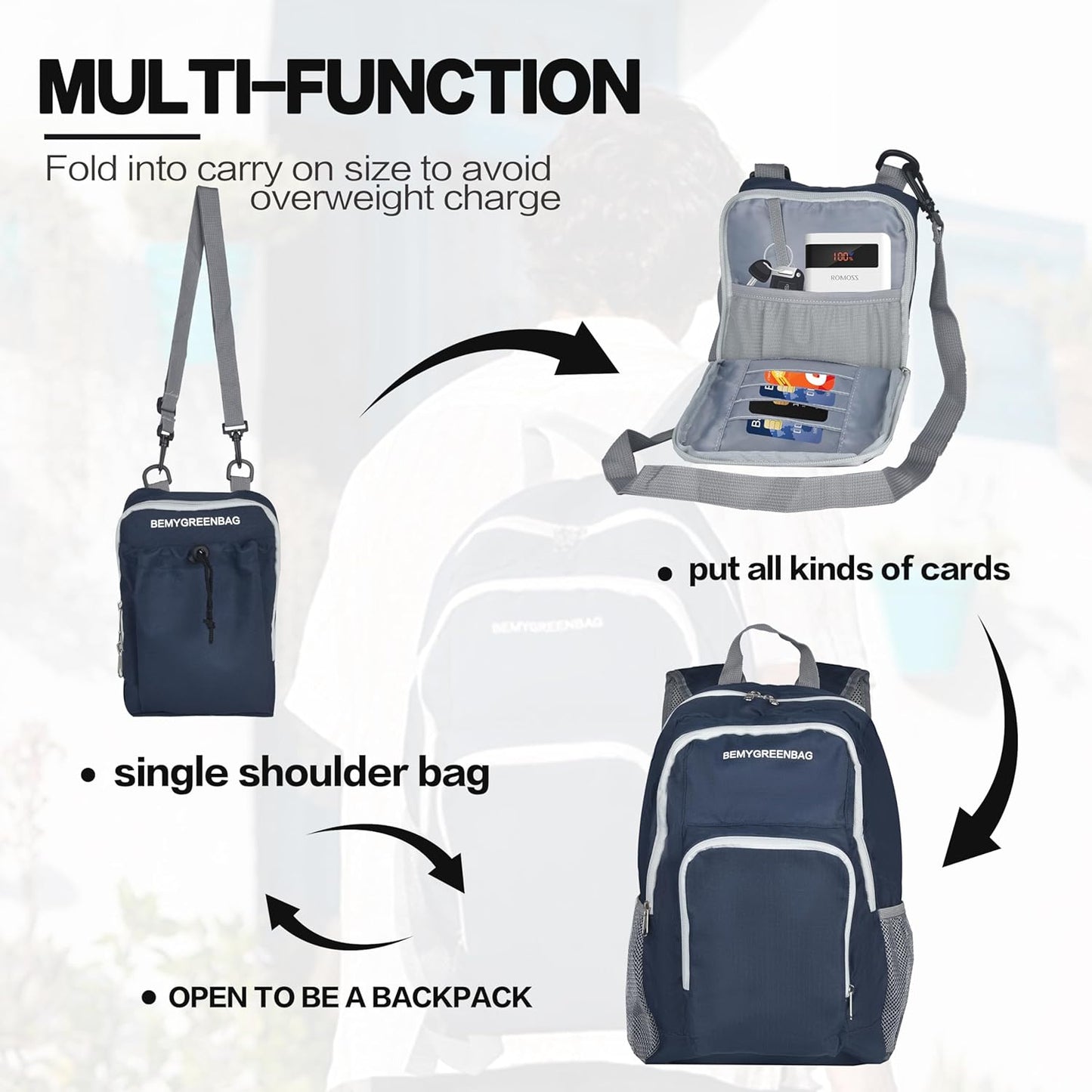 35L Foldable Waterproof Backpack For Outdoor Sports Travel Inside Wet Clothes Compartment Packable For Multiple