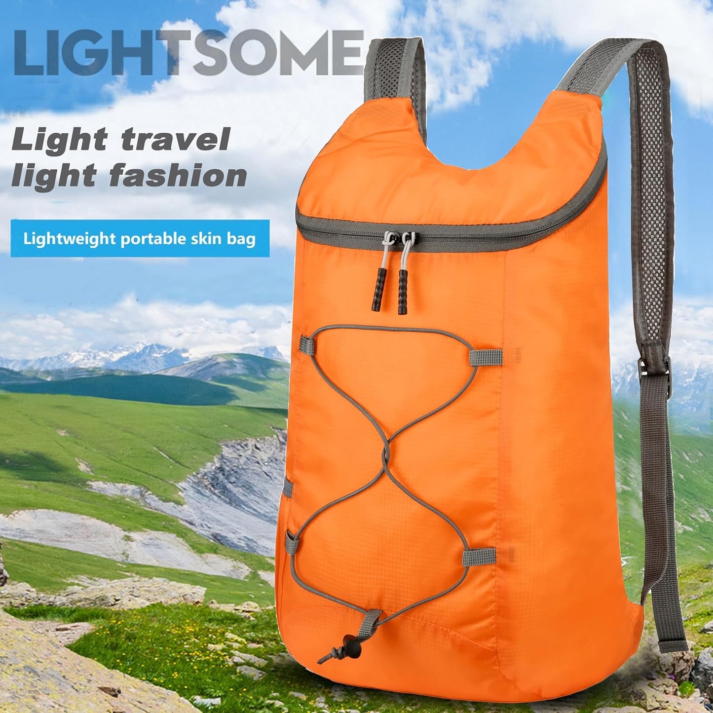 16L Hiking Daypack Lightweight Foldable Travel Backpack Water Repellent Camping Outdoor Packable Easy Carry-on Bag (Orange)