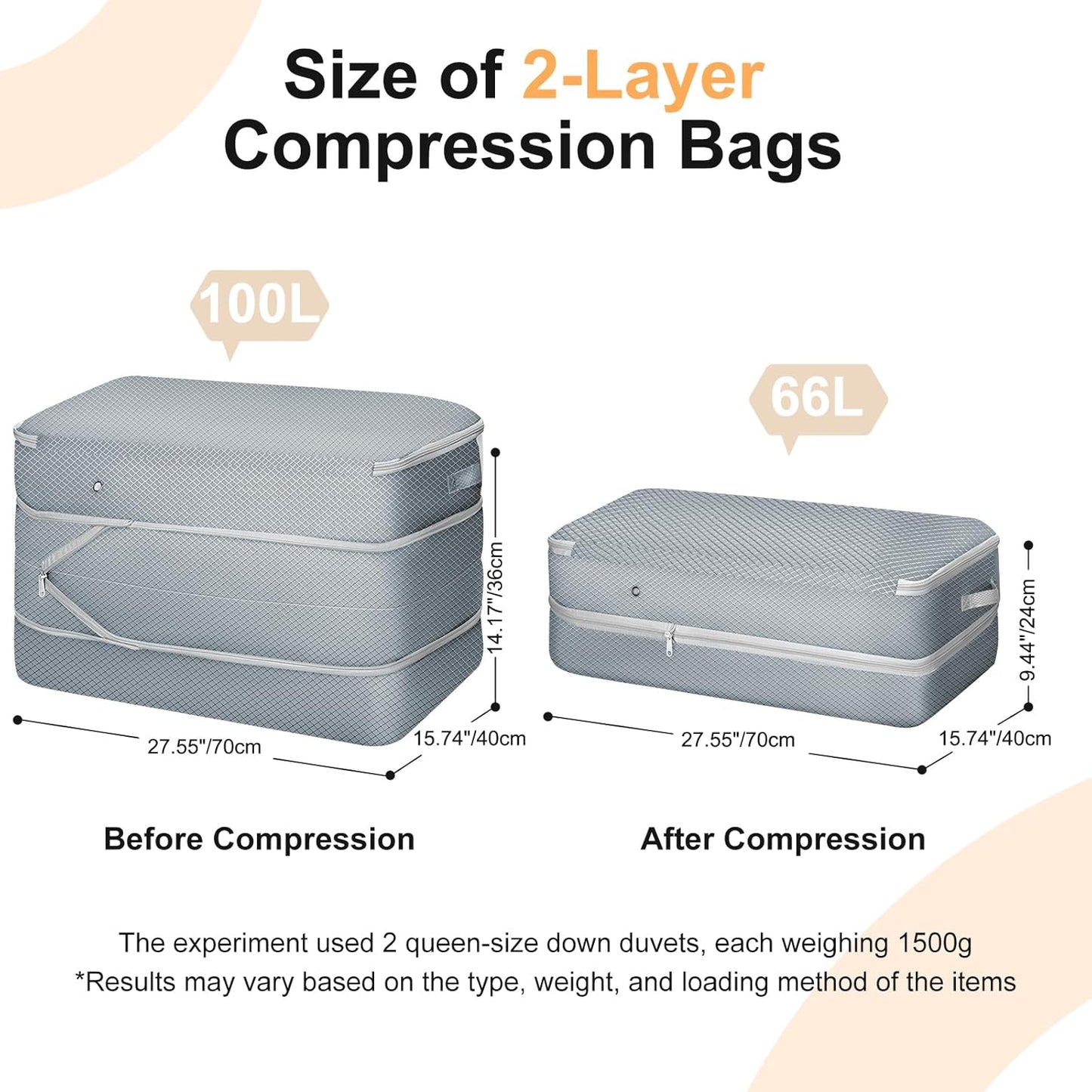 Comforter Storage Bag - Large Capacity Bedding Storage Bags Ultra Space Saving Self Compression Organizer, Washable Compression Bags for Storage Comforter Blanket Duvet Pillow, 2-Pack, Grey