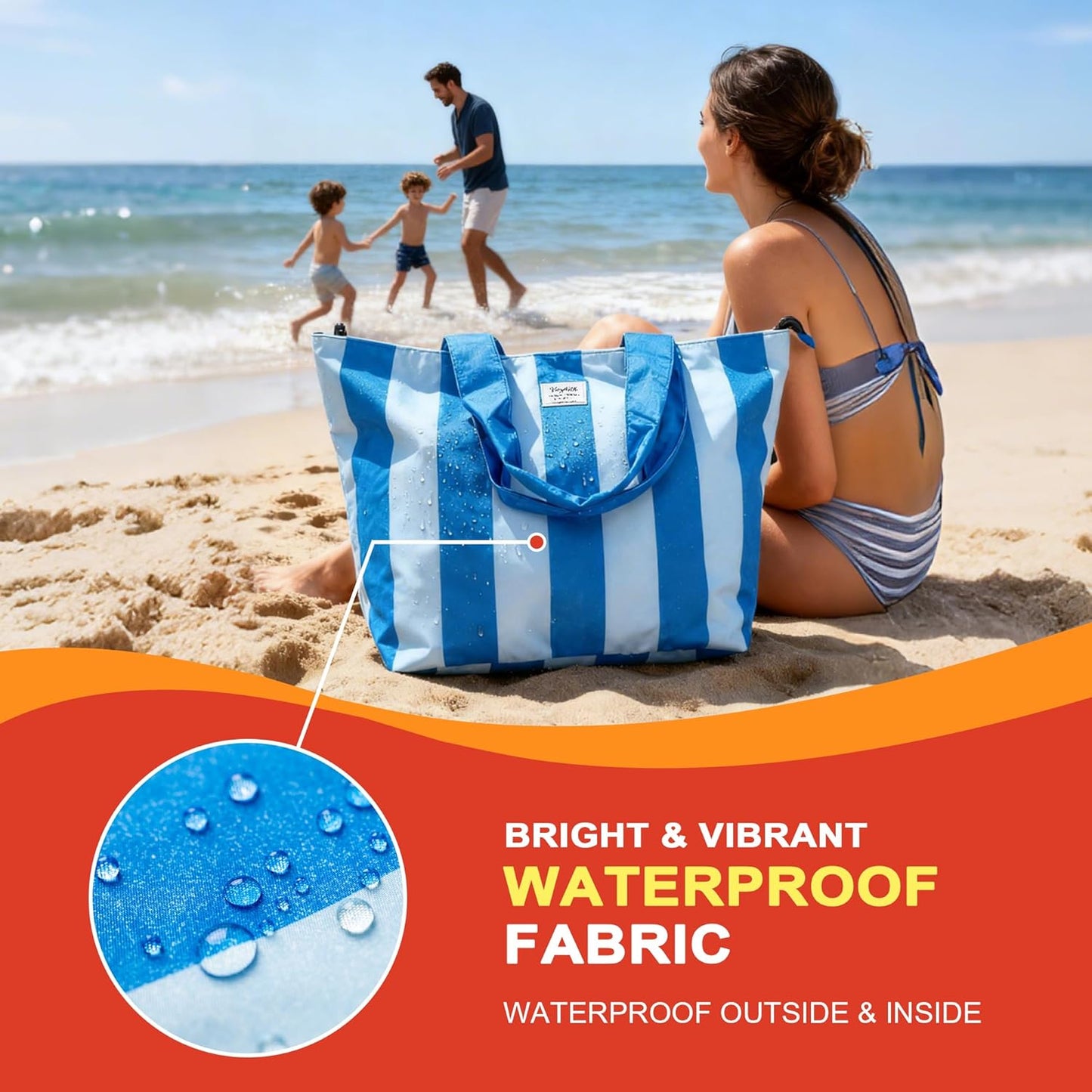 Beach Bags Waterproof Sandproof, XL Large Pool Tote Bag for Women