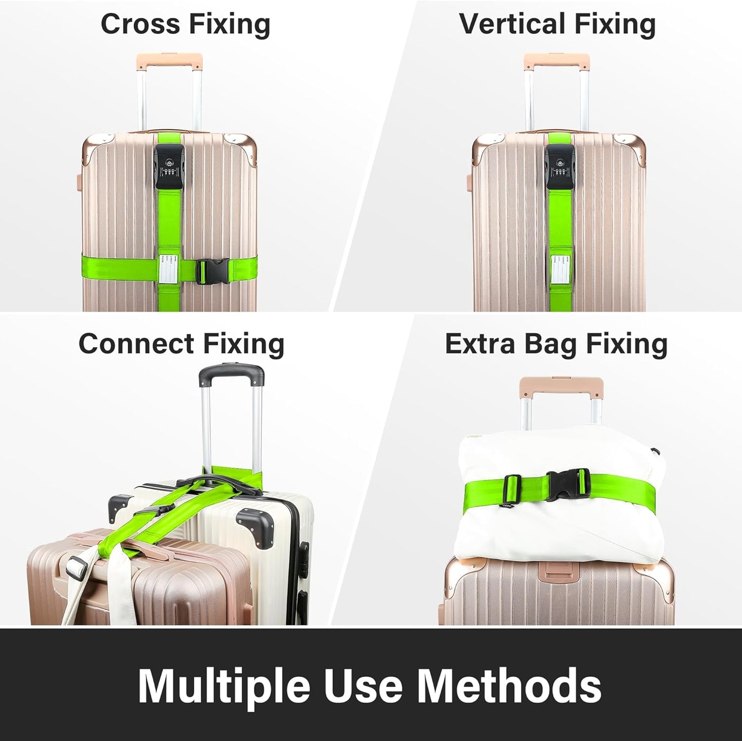 Luggage Straps, Green TSA Approved Luggage Strap Belt with Combination Lock for Suitcases, 2 Pack Adjustable Heavy Duty Cross Suitcase Straps with Name Tags for Travel, Carry On Bags, Protect Luggage