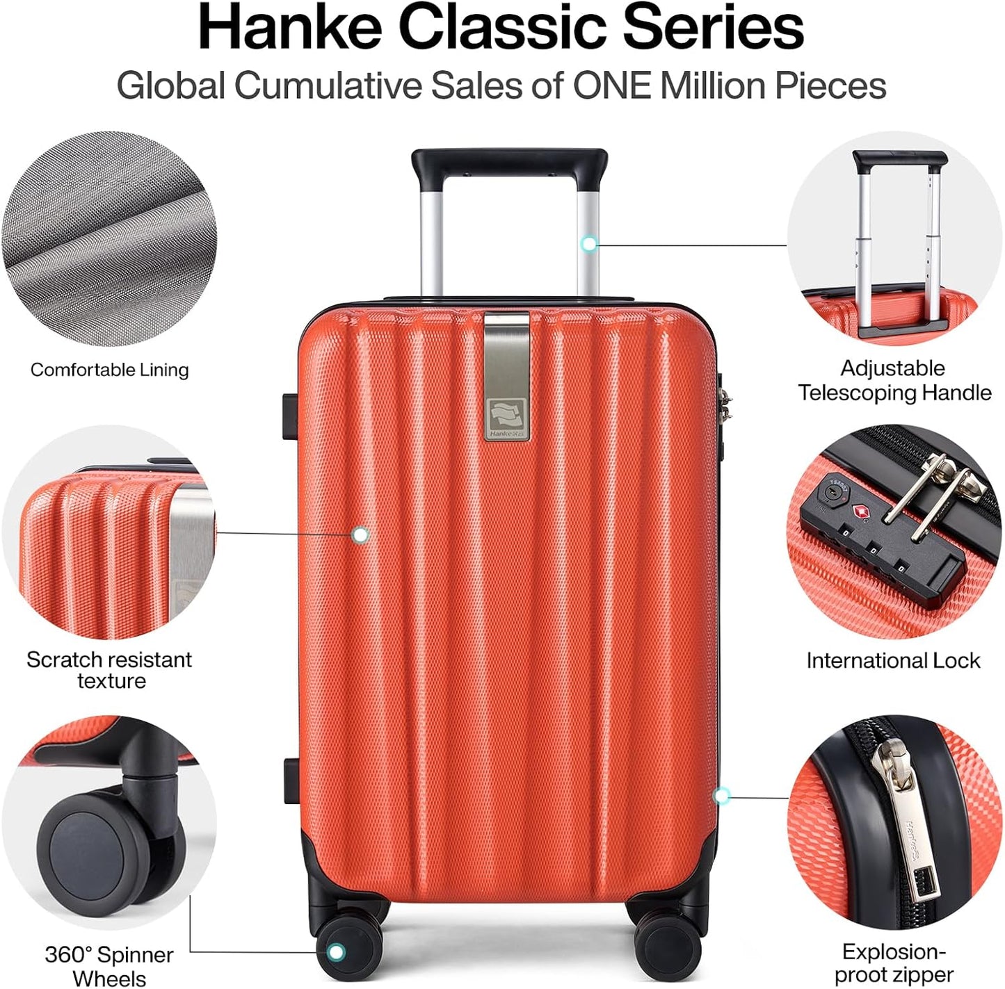 Hanke Luggage Sets 2 piece Carry On Luggage with Wheels PC Hard Shell Suitcases Lightweight Checked Travel Luggage Large Travel Suitcase Woman Men 20/29 Inch （Orange）