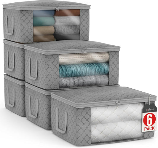Sorbus Medium Clothes Storage Bags - Foldable Blanket Storage Bins for Organizing Bedroom, Closet, Clothing, Comforter, Organization with Clear Window, Lids and Carry Handles - Set of 11