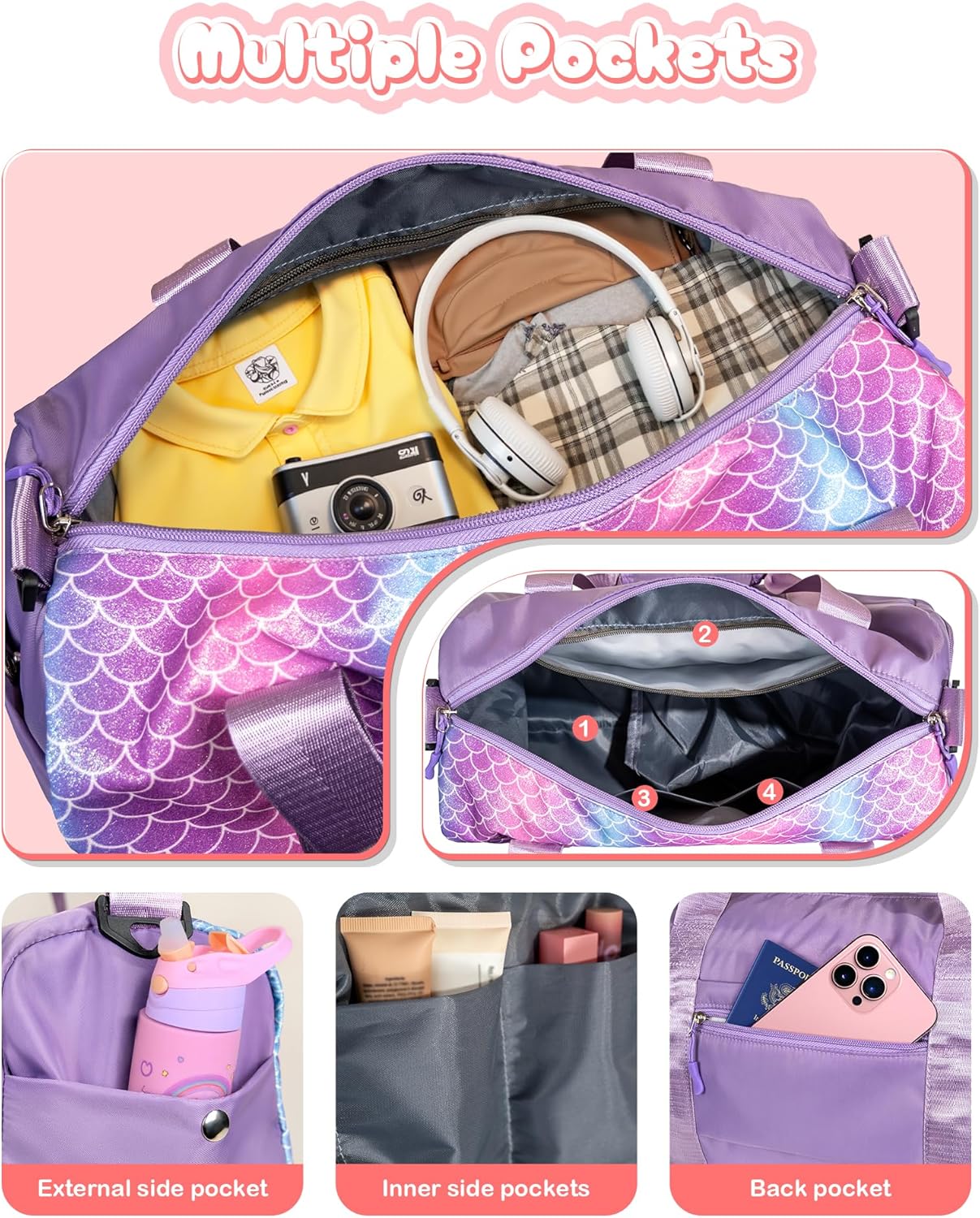 Easter Gifts for Teens Girls-Girl Gym Bag with Shoe Compartment, Kid Personalized Weekender Overnight Bags, Initial Travel Tote with Makeup Pouch, Gift for 3 4 5 6 7 Year Old Kids (Letter T)
