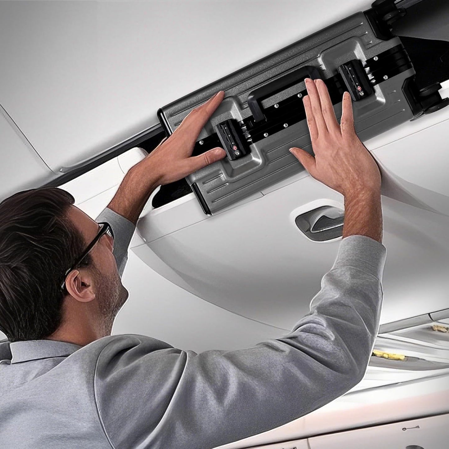 UrbanExplorer 20 Inch Carry On Luggage TSA Approved, Aluminum Frame Zipperless Luggage Carry On with Compartment for Short Trips, ABS+PC Hard Shell Suitcases with Spinner Wheels, Gray