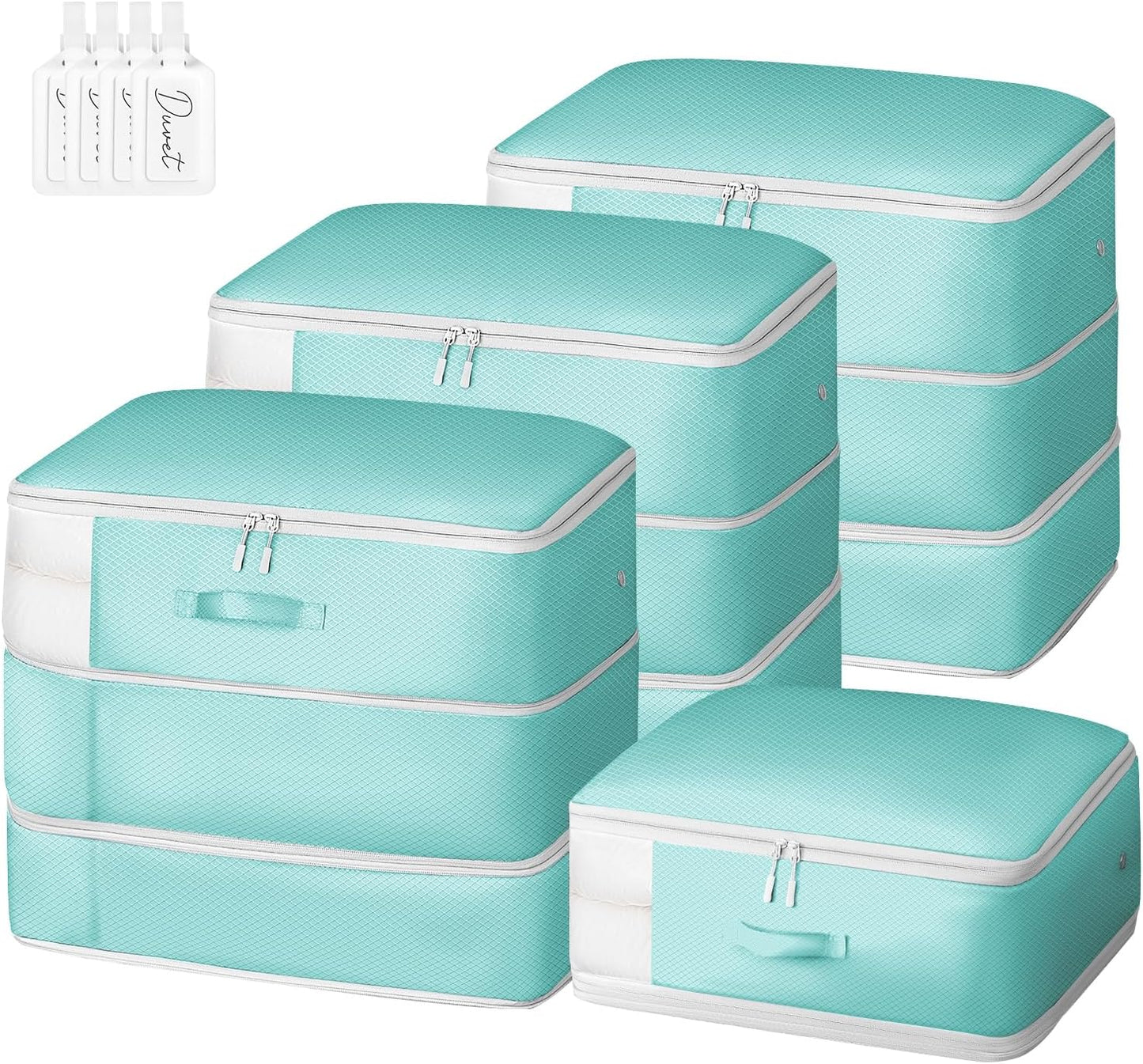 Comforter Storage Bag - Large Capacity Blanket Storage Bags 3-Layer Ultra Space Saving Self Compression Organizer, Washable Compression Bags for Storage Comforter Blanket, 4-Pack, Blue