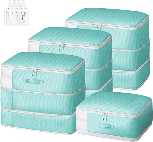 Comforter Storage Bag - Large Capacity Blanket Storage Bags 3-Layer Ultra Space Saving Self Compression Organizer, Washable Compression Bags for Storage Comforter Blanket, 4-Pack, Blue