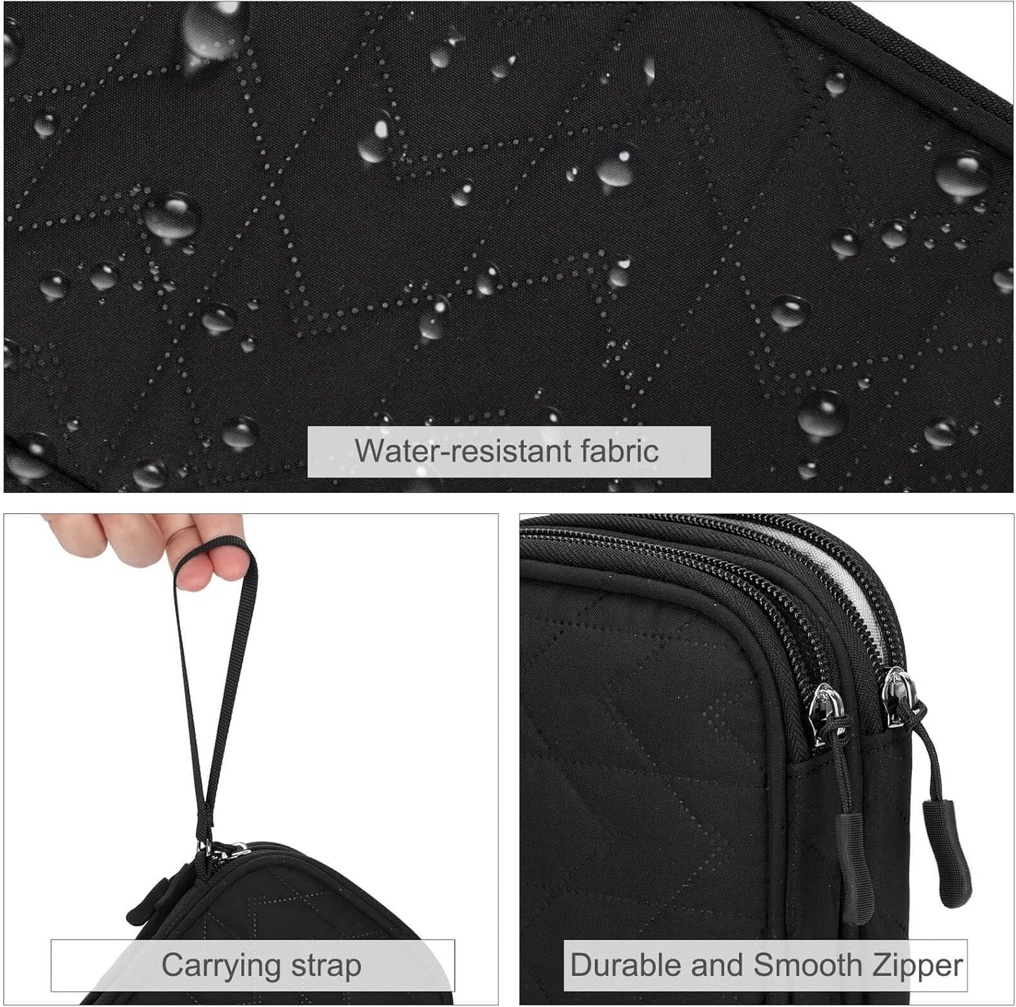 FYY Electronic Organizer, Travel Cable Organizer Bag Pouch Electronic Accessories Carry Case Portable Waterproof Double Layers All-in-One Storage Bag for Cable, Cord, Charger, Phone,-Pattern Black(M)