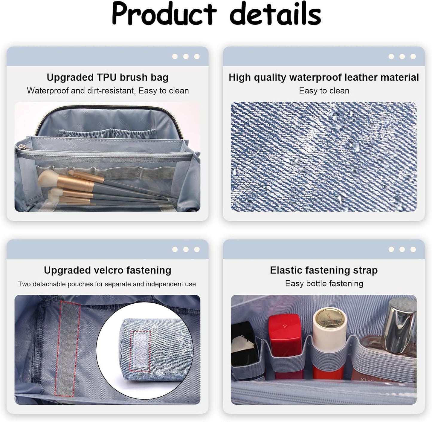 Travel Makeup Bag Cosmetic Bags for Women: 3 Sets Large Capacity Make up Bag - Portable Toiletry Bags with Handle for Women(05-Blue)