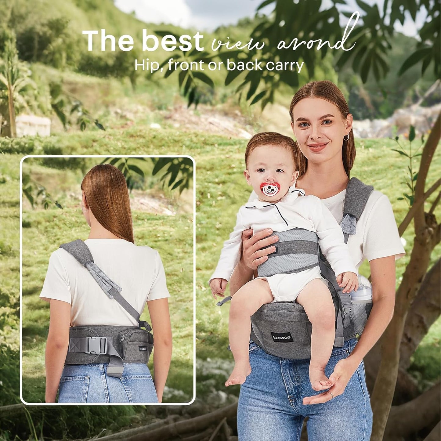 Baby Hip Carrier, Ergonomic, Toddler Carrier with Multiple Pockets & Shoulder Strap for Newborns & Toddlers -Gray