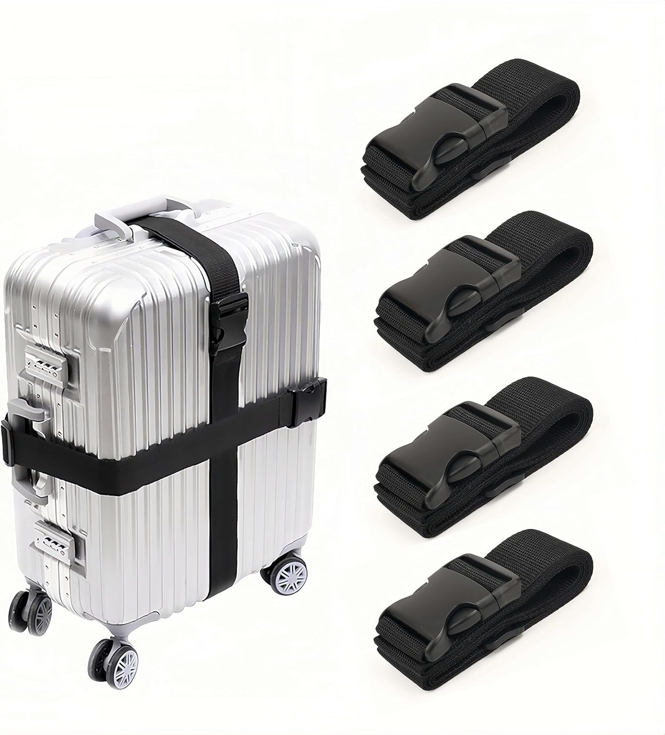 Adjustable Heavy-Duty Luggage Straps for Suitcases – Thickened Travel Belts for Carry-On, Checked Bags, and Backpacks – Keep Your Luggage Secure (Black)