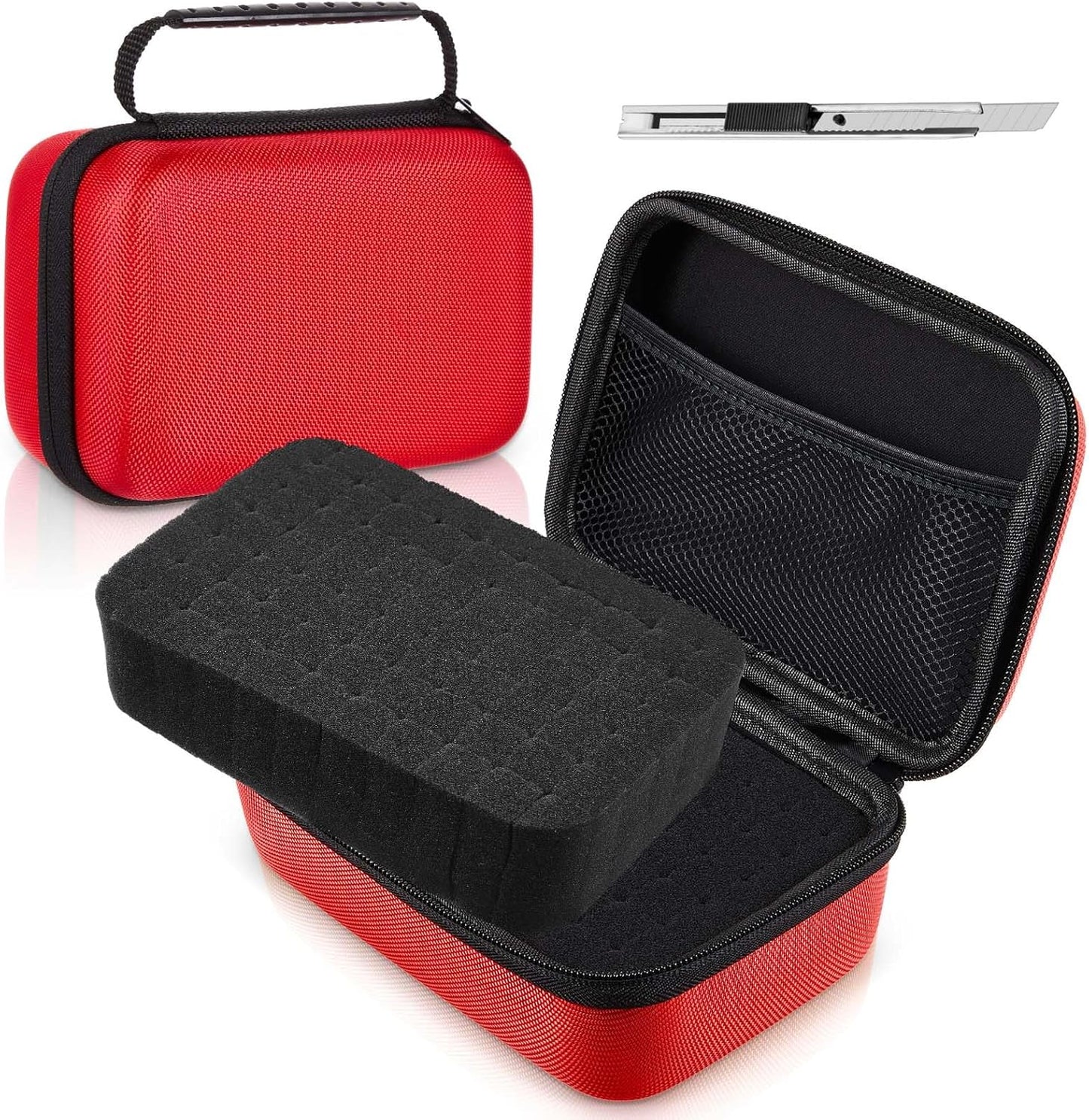 EVA Hard Case with Customizable Foam Protective EVA Carrying Case Shockproof Outdoor for Camera, Digital Products, Electronic Instruments with Knife(Red,11 x 7.8 x 4.3 Inch)