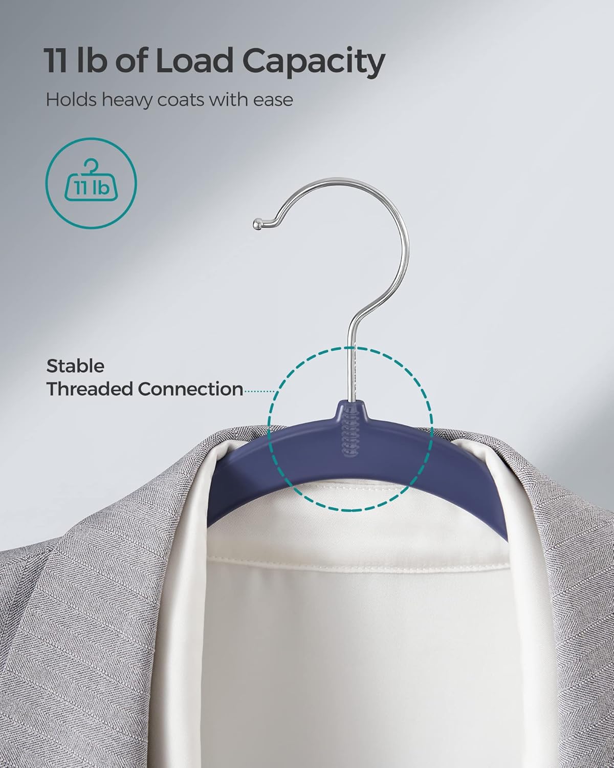 SONGMICS Clothes Hangers, Pack of 50 Plastic Coat Hangers, Space-Saving, Dark Blue Ash and Light Blue Ash UCRP050C05