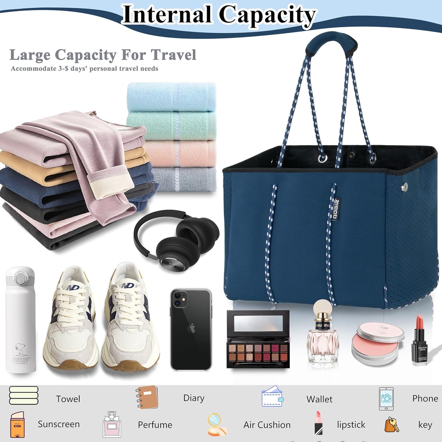 QOGiR Neoprene Multipurpose Beach Bag Tote with Inner Zipper Pocket … … … …