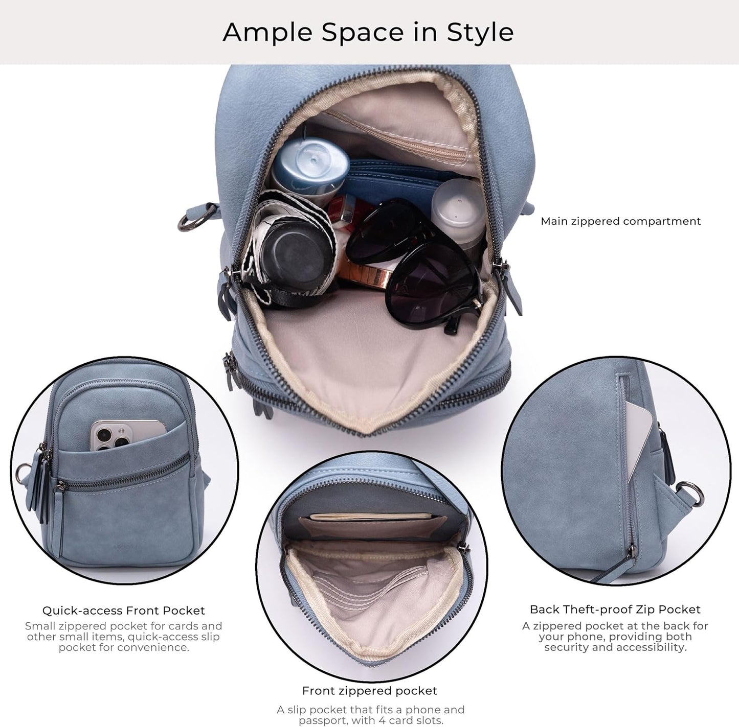 Alldaily Large Sling Bag for Women Crossbody Purse Leather Fashionable Trendy Chest Bag for Travel, Fanny Pack (Blue)