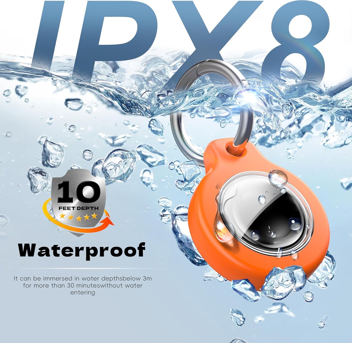 2025 New Waterproof AirTag Keychain Holder - (Set of 4) Air Tag Locking Case with Cable, Compatible with Apple AirTags, Ultra Durable Loss Prevention Case for Luggage, Keys,Black, Orange, Blue, Red