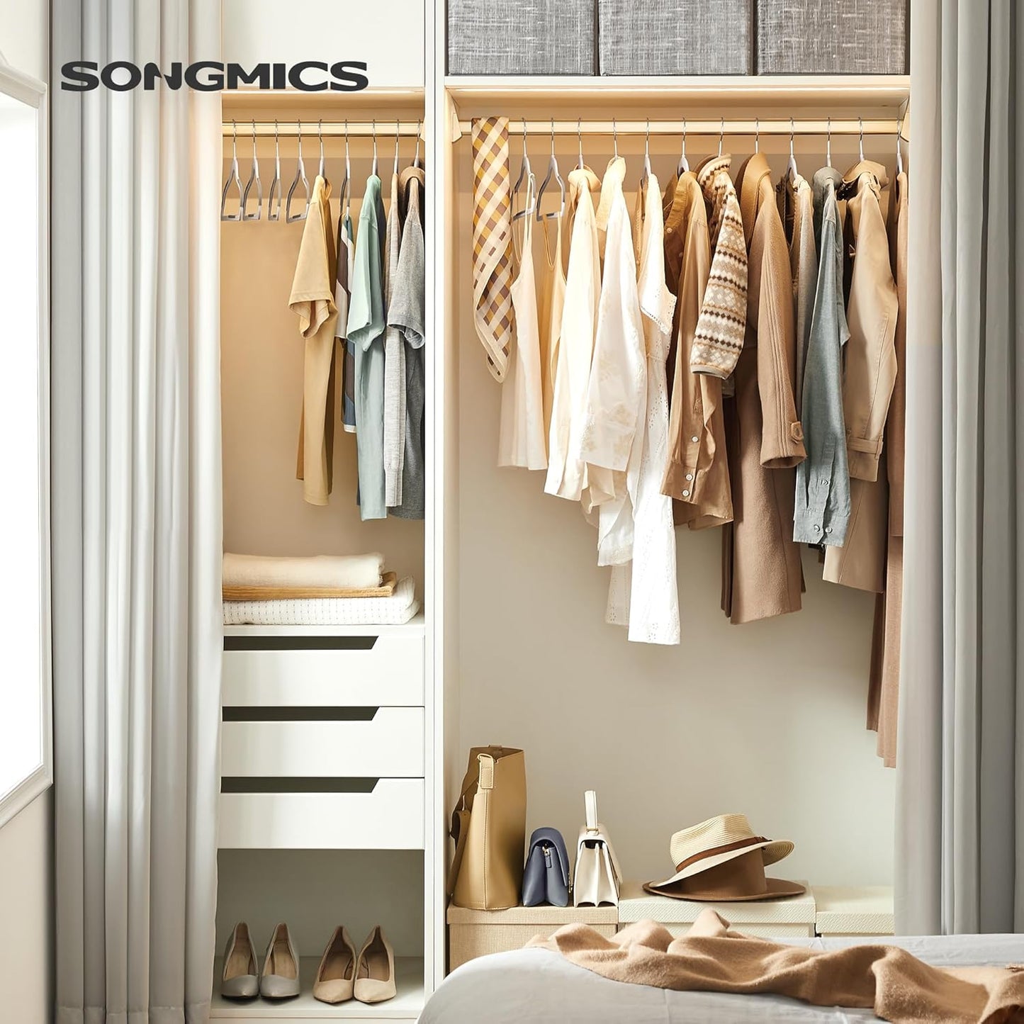 SONGMICS Clothes Hangers, Pack of 100 Plastic Coat Hangers, Space-Saving, Light Gray and Dark Gray UCRP050G100