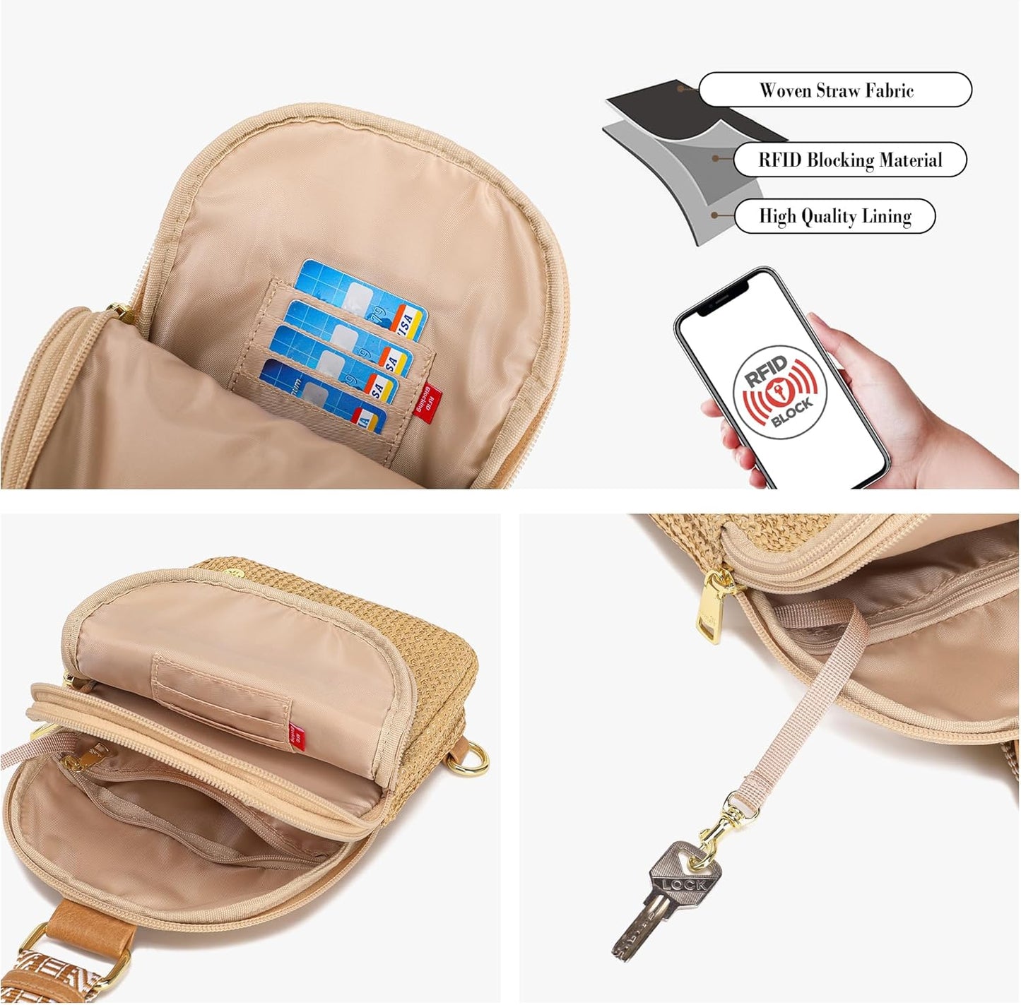 Haytijoe Summer Straw Purse Small Sling Bag RFID Blocking Crossbody Bags for Women Beach Raffia Bags Fanny Packs