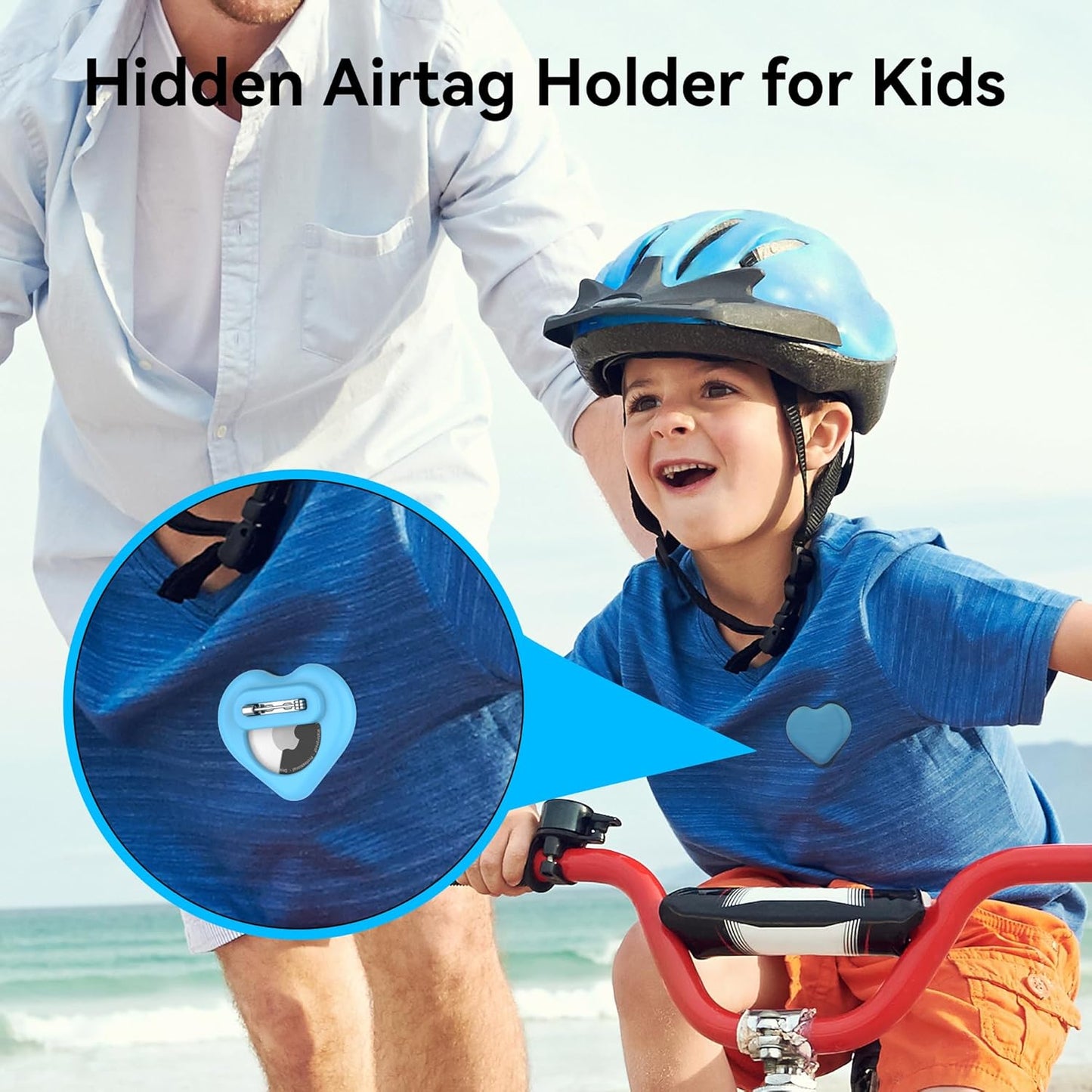 DDJ for AirTag Holder for Kids (2 Pack), Hidden Silicone Case for Apple AirTag GPS Tracker Kids with Invisible Pin, Anti Lost, for Elderly/Luggage/Clothing/Shoes/Backpack/Family Travel (Black+Blue)