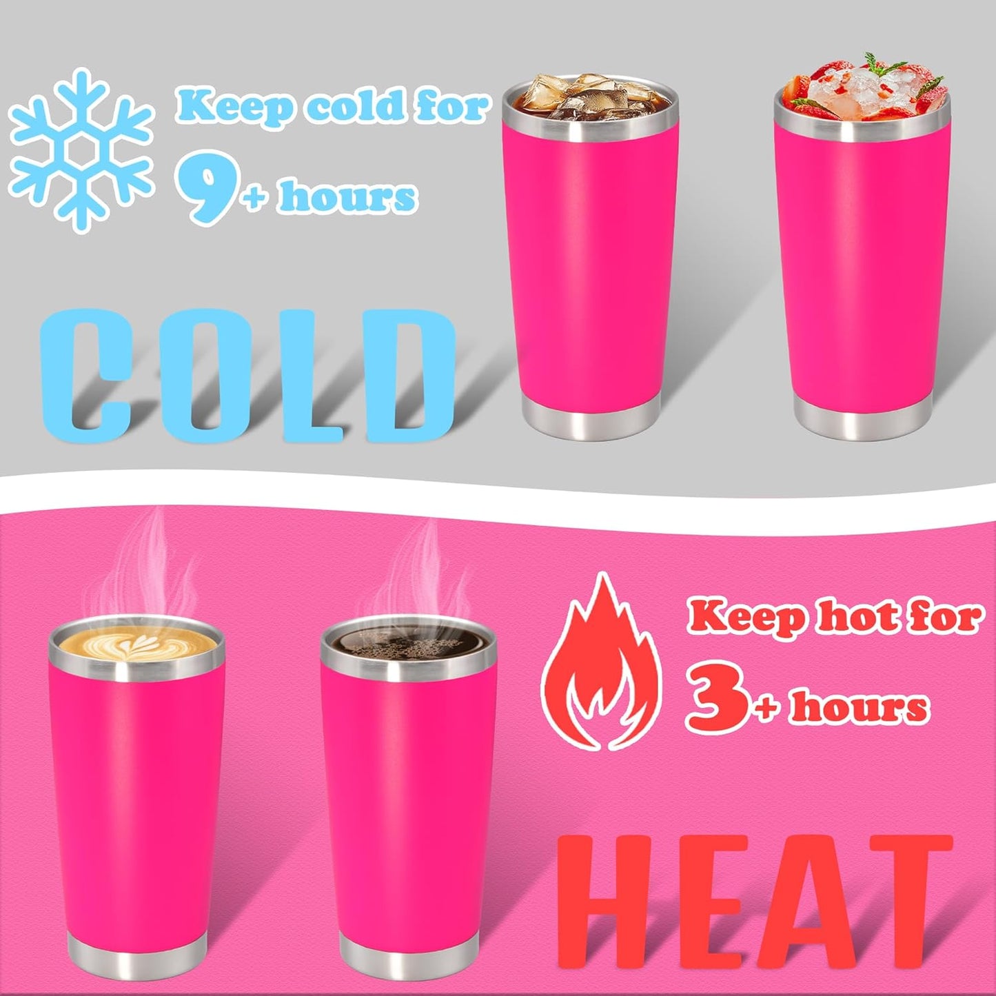 20 oz Tumbler with lid Double Wall Vacuum Insulated Tumblers Stainless Steel Coffee Mug Travel Coffee Tumbler Powder Coated Tumbler Cup Keep Hot&Cold - (Hot Pink 1 Pack)