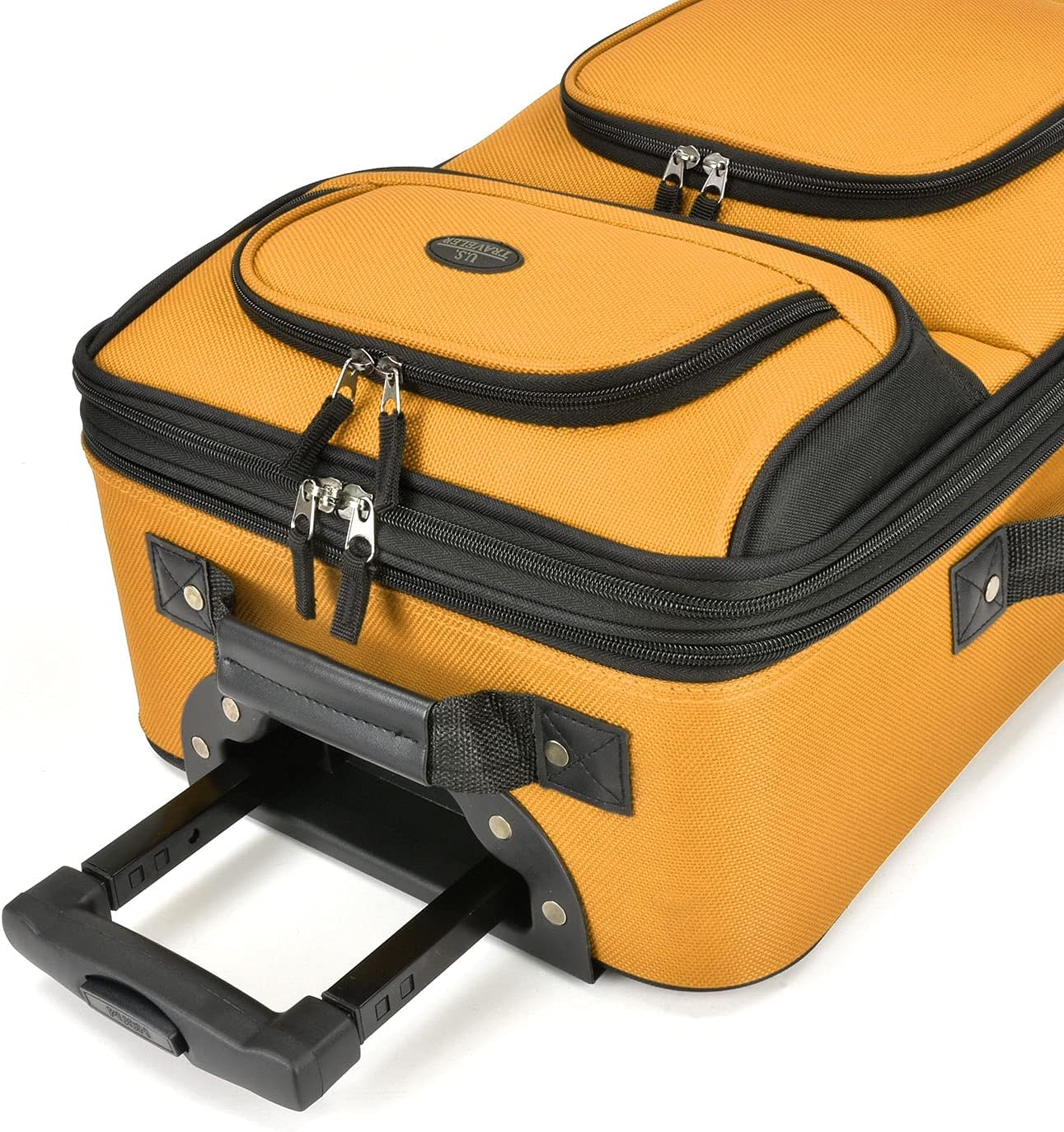 U.S. Traveler Lightweight Rolling 20" Carry On Luggage Softside Suitcase, Orange, 2 Wheel Single