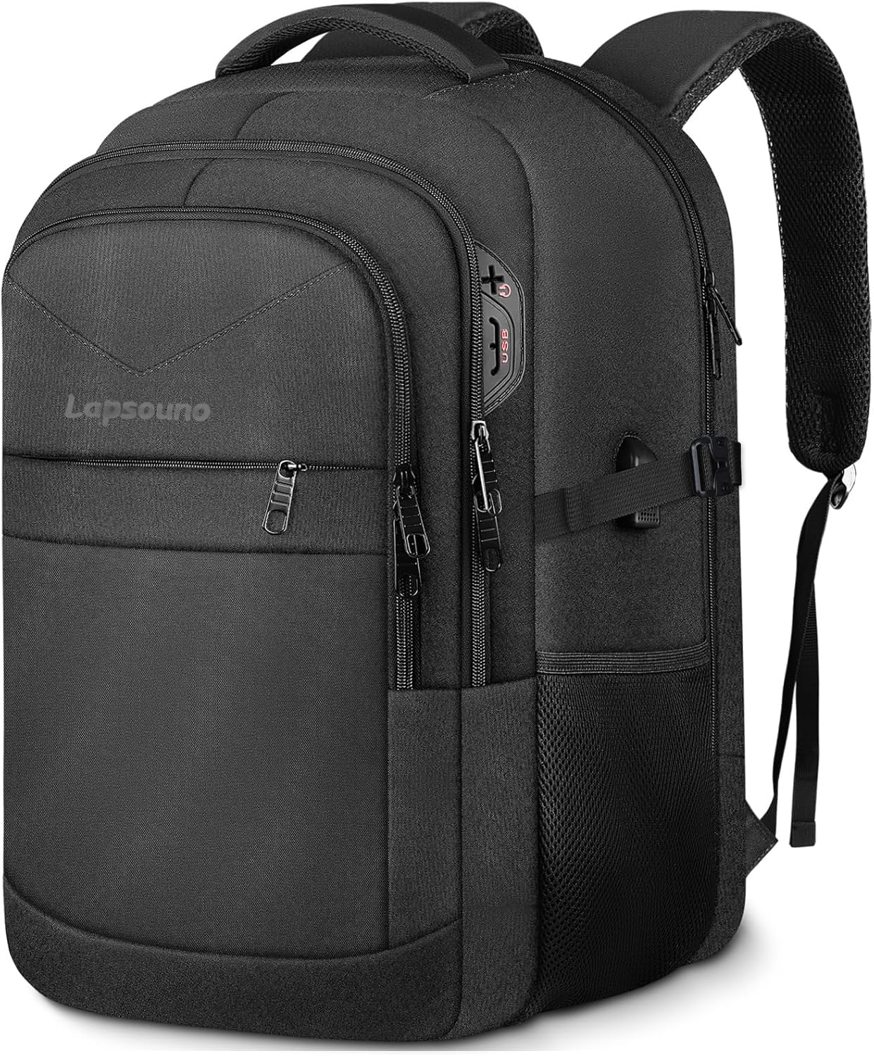 Lapsouno Laptop Backpack, Travel Laptop Backpack, Business Anti Theft Slim Sturdy 15.6 Inch TSA Friendly with USB Port, Water Resistant College School Computer Bag Gifts for Men Women, Black