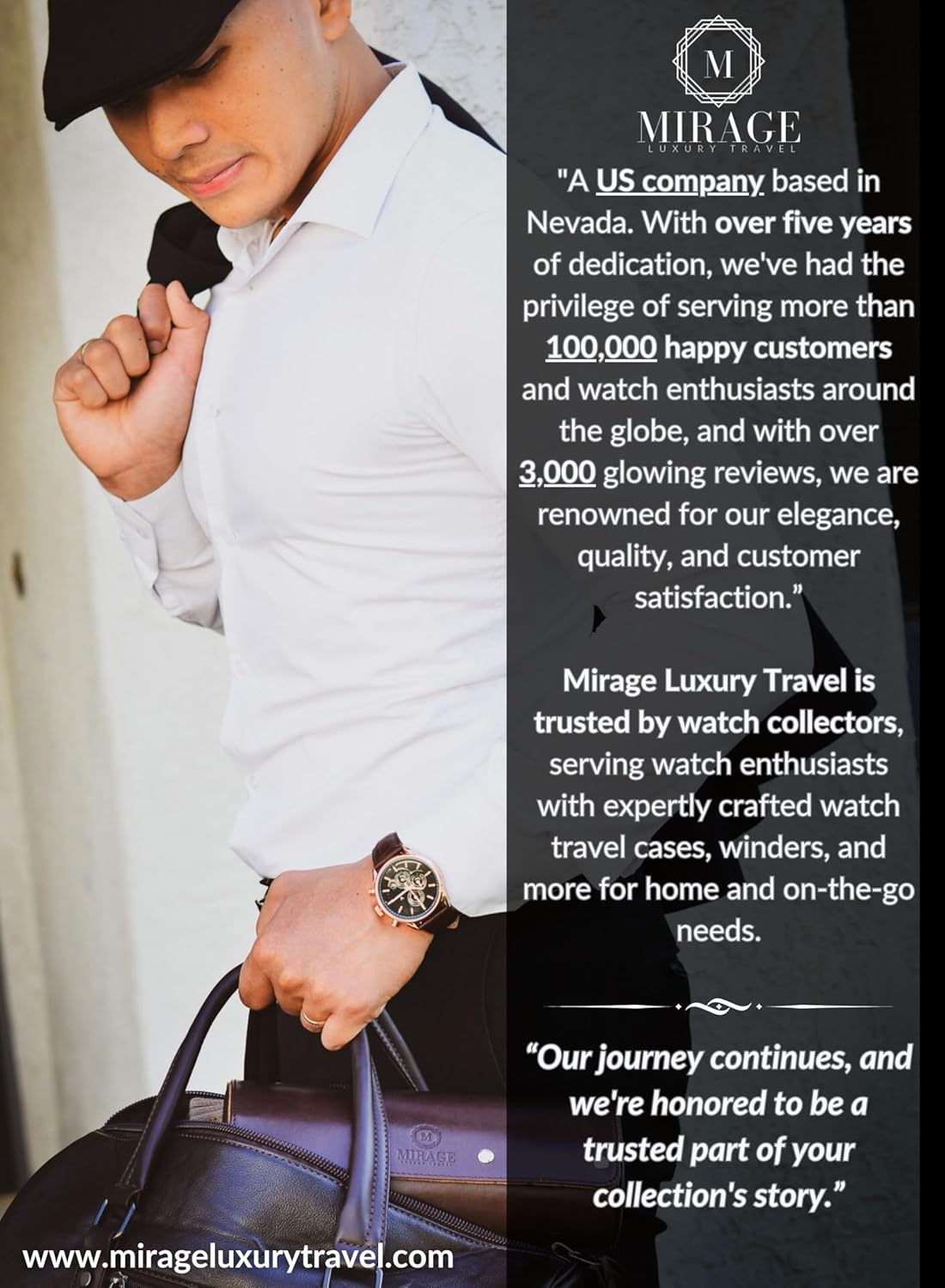 2 Watches Travel Case for Men - Mirage Watch Roll - Jade Black/Ivory White Vegan Leather