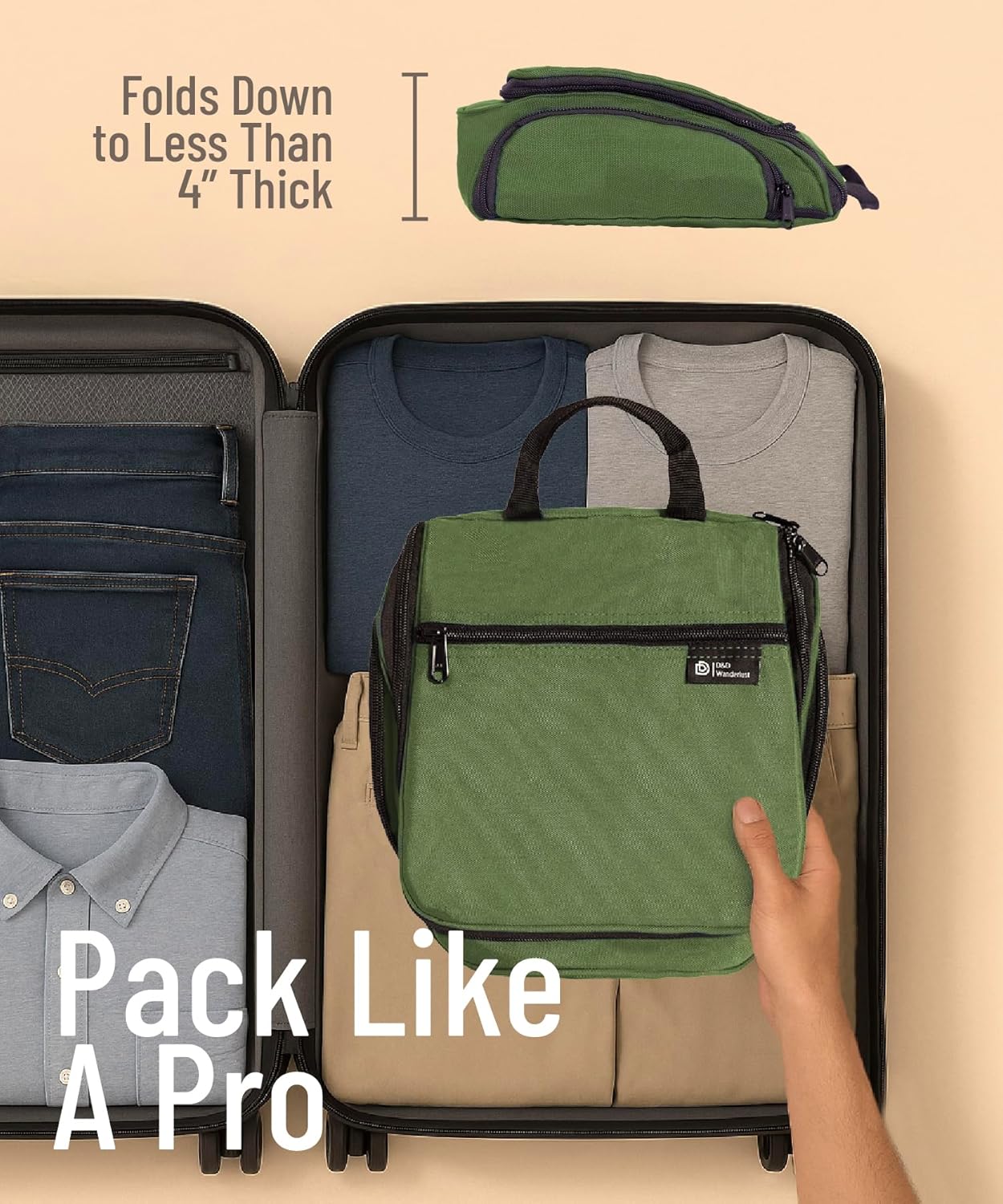 DD D&D Wanderlust D&D Hanging Travel Toiletry Bag for Men and Women. Extra Large Hanging Wash Bag Organizer with 10 Compartments, Zippers, XXL Metal Swivel Hook, Water-Resistant Nylon