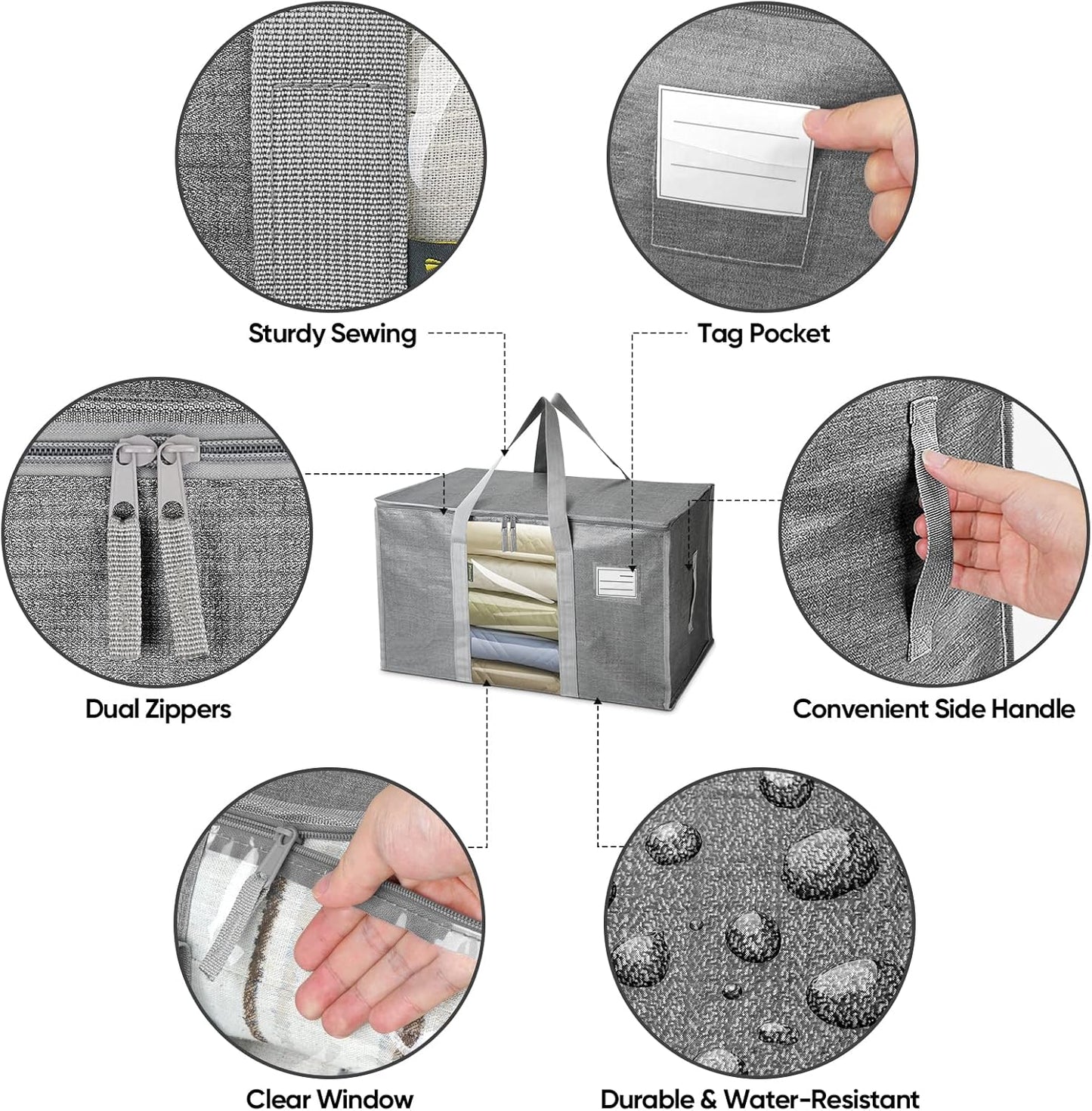 BALEINE 8-Pack Oversized Moving Bags with Reinforced Handles, Heavy-Duty Storage Tote for Clothes, Moving Supplies (Grey with Window, 8 Pack)