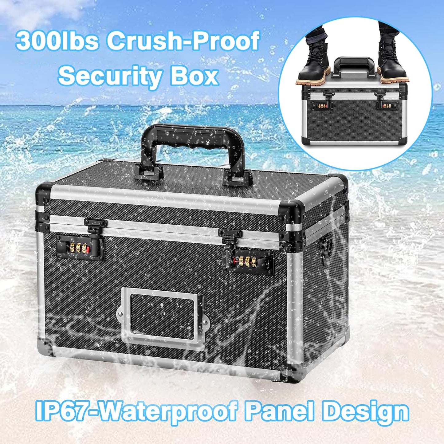 13.4 x 8 x 8.7 Inch Lockable Storage Box with Combination Lock, Portable Safe for Documents, Medicine, Cash & Valuables, Medicine Lock Box with Label Slot for Home, Office & Travel - Black