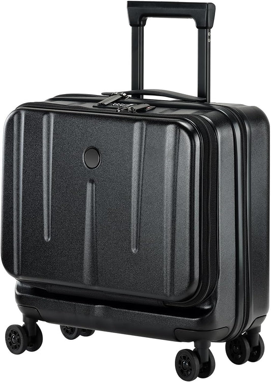 16 Inch Carry On Luggage with 2 Compartments for 14” & 15” Laptop, 16.14*8*17.12” Rolling Briefcase, Lightweight Hardshell ABS+PC Suitcase with Spinner Silent Wheels, for Business Trip, Black