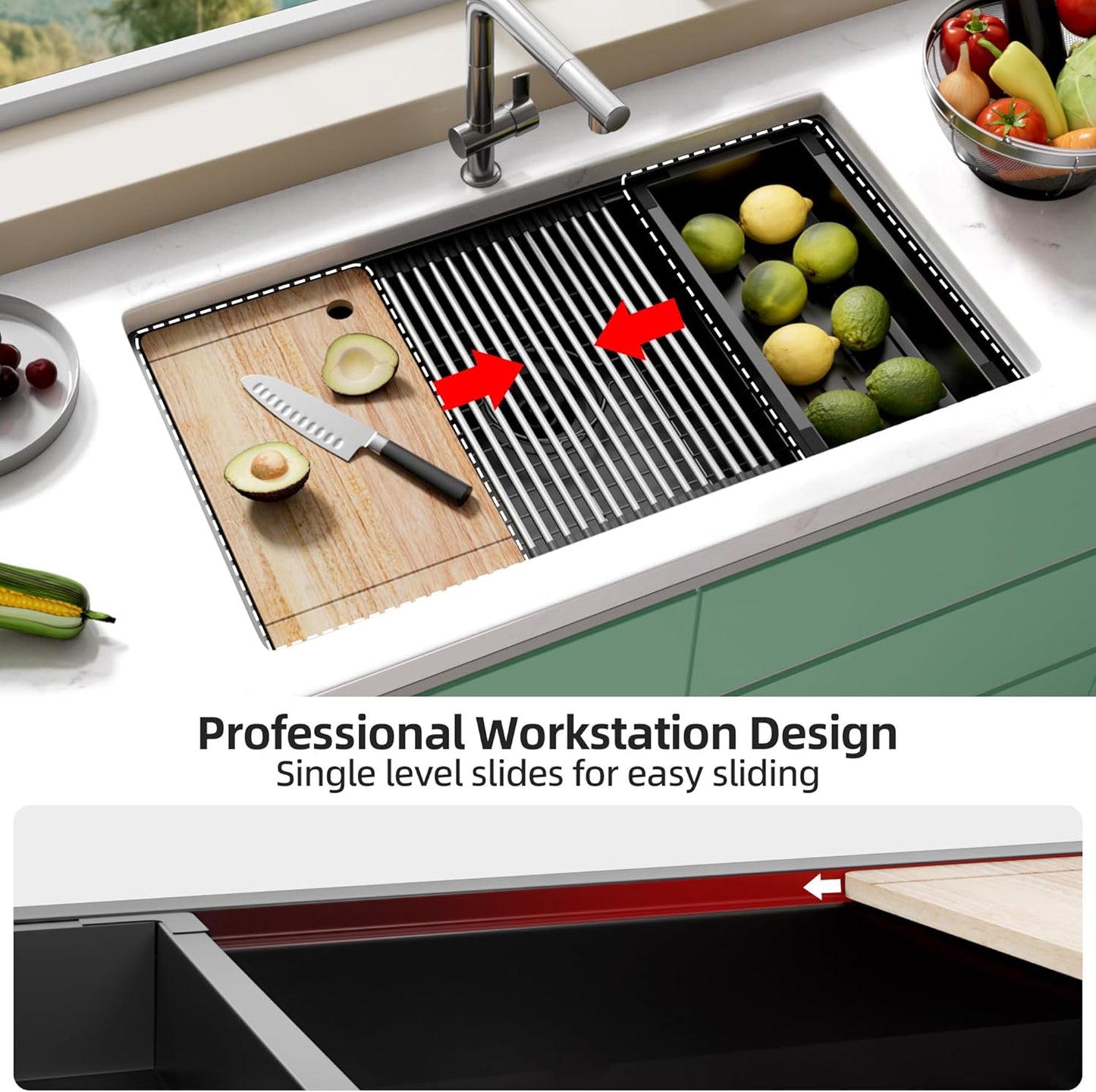 33 Inch Undermount Kitchen Sink Stainless Steel, 33x19 Undermount Workstation Sink Single Bowl Commercial 16 Gauge Stainless Steel Kitchen Black