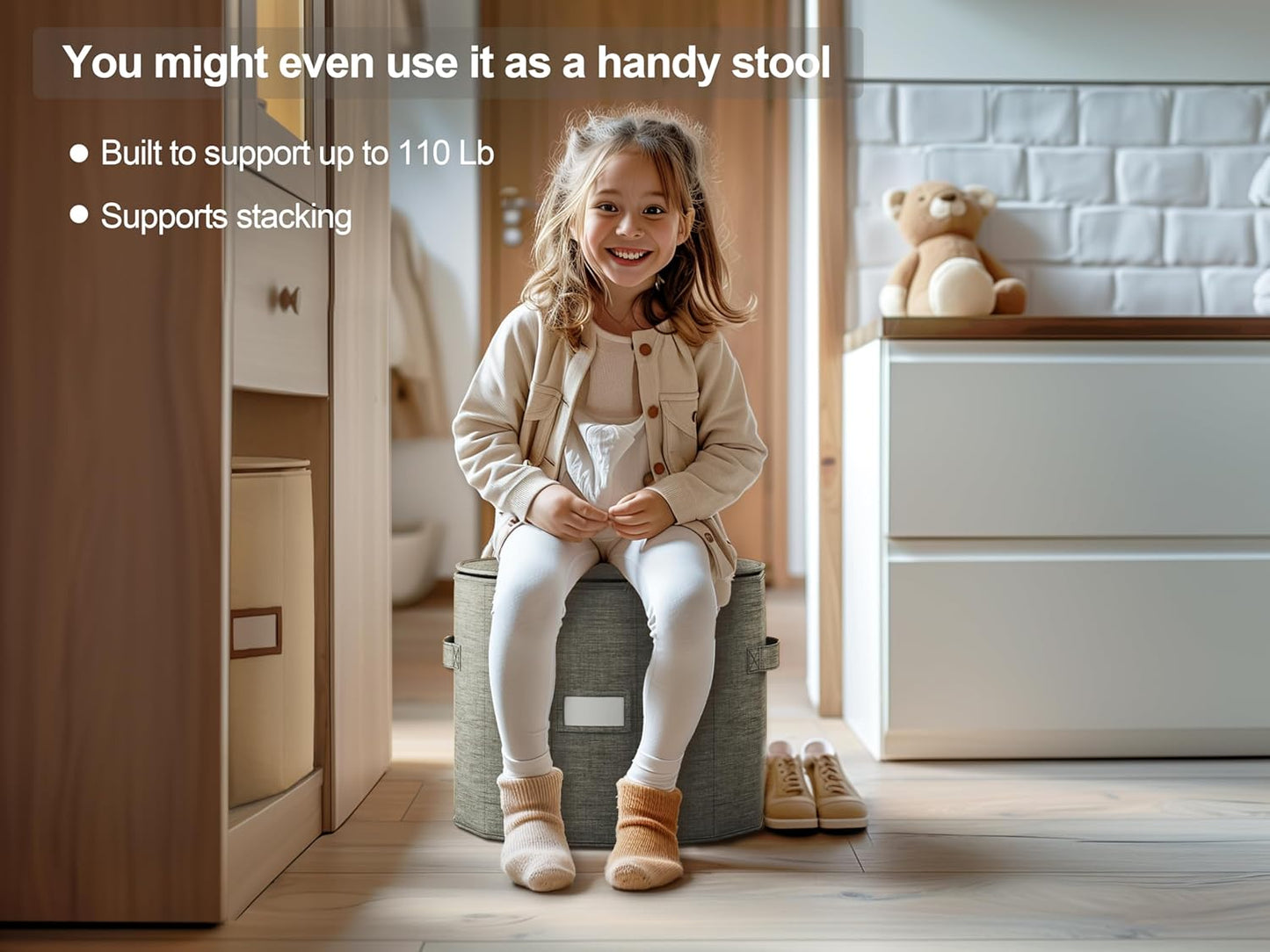 Vailando Shoe Organizer for Closet - Cylindrical Shoe Storage Organizer with Removable Dividers, Rectangular Compartment, Foldable, Gray, 1-Pack