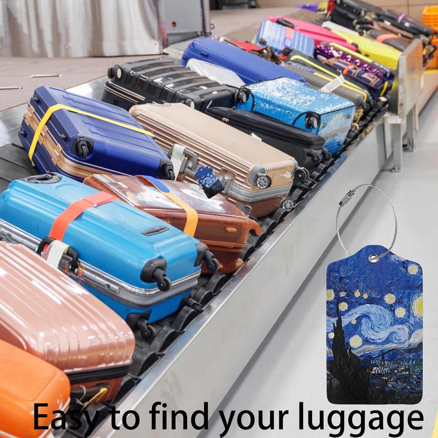 Abstract Starry Night 2 Pcs Luggage Tags,Privacy Cover ID Label with Stainless Steel Loop and Address Card for Travel Bag Suitcase